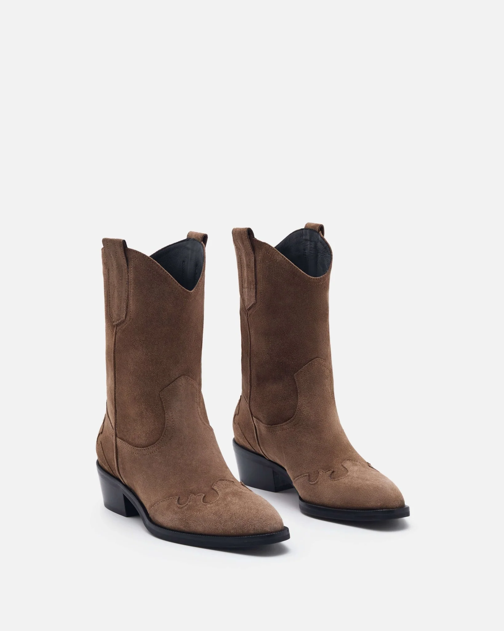 BOTTINES MEMPHIS/VEL - En cuir velours détails brodés taupe