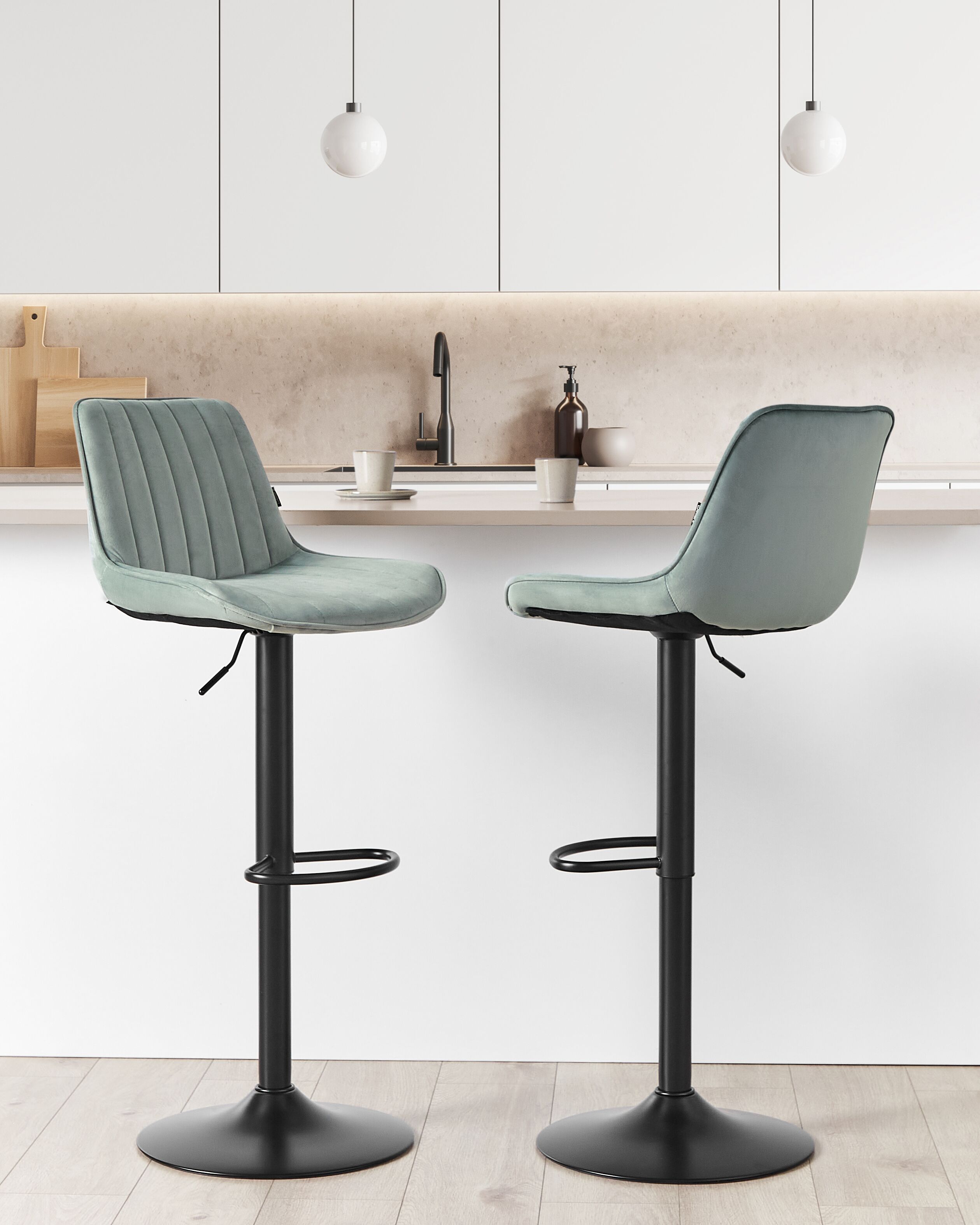 Set of 2 Bar Chairs DUBROVNIK Velvet Swivel Mint Green