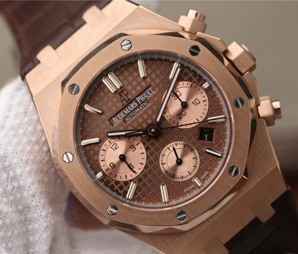 Replica Audemars Piguet Royal OAK Royal Oak Chronograph 26331 RG Brown Dial Leather Strap A7750 - Elite Watch Atelier