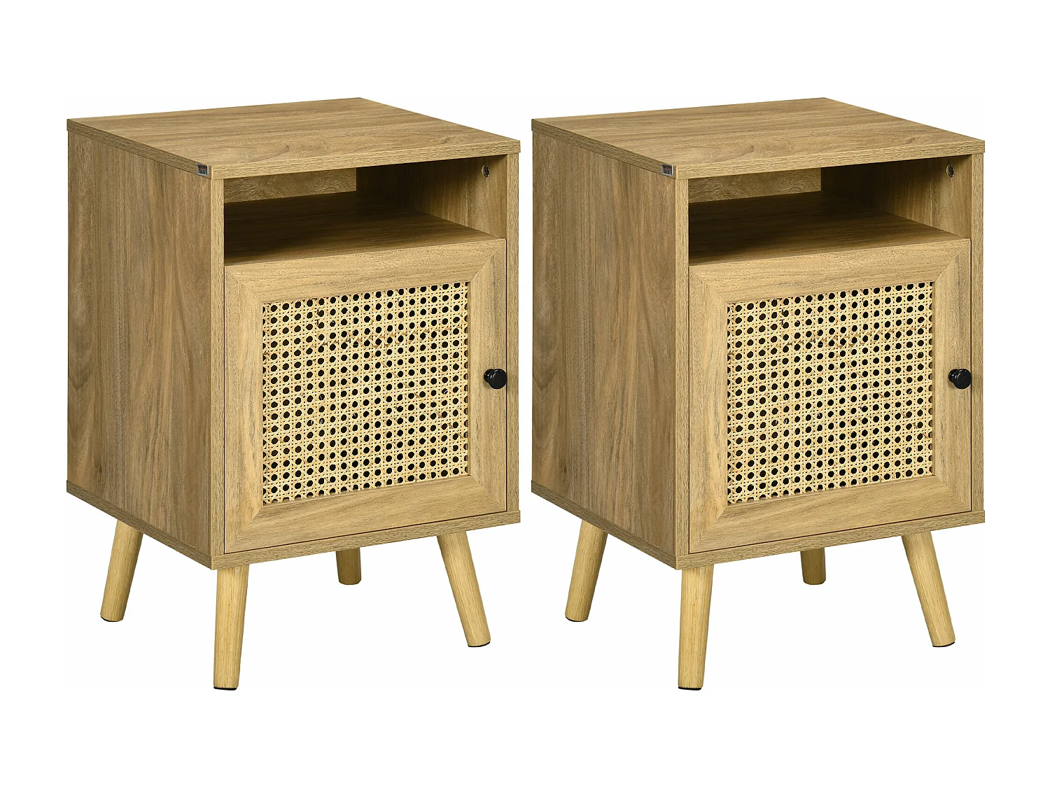 Chevets style bohème - lot de 2 tables de nuit design - placard, niche - aspect bois manguier rotin