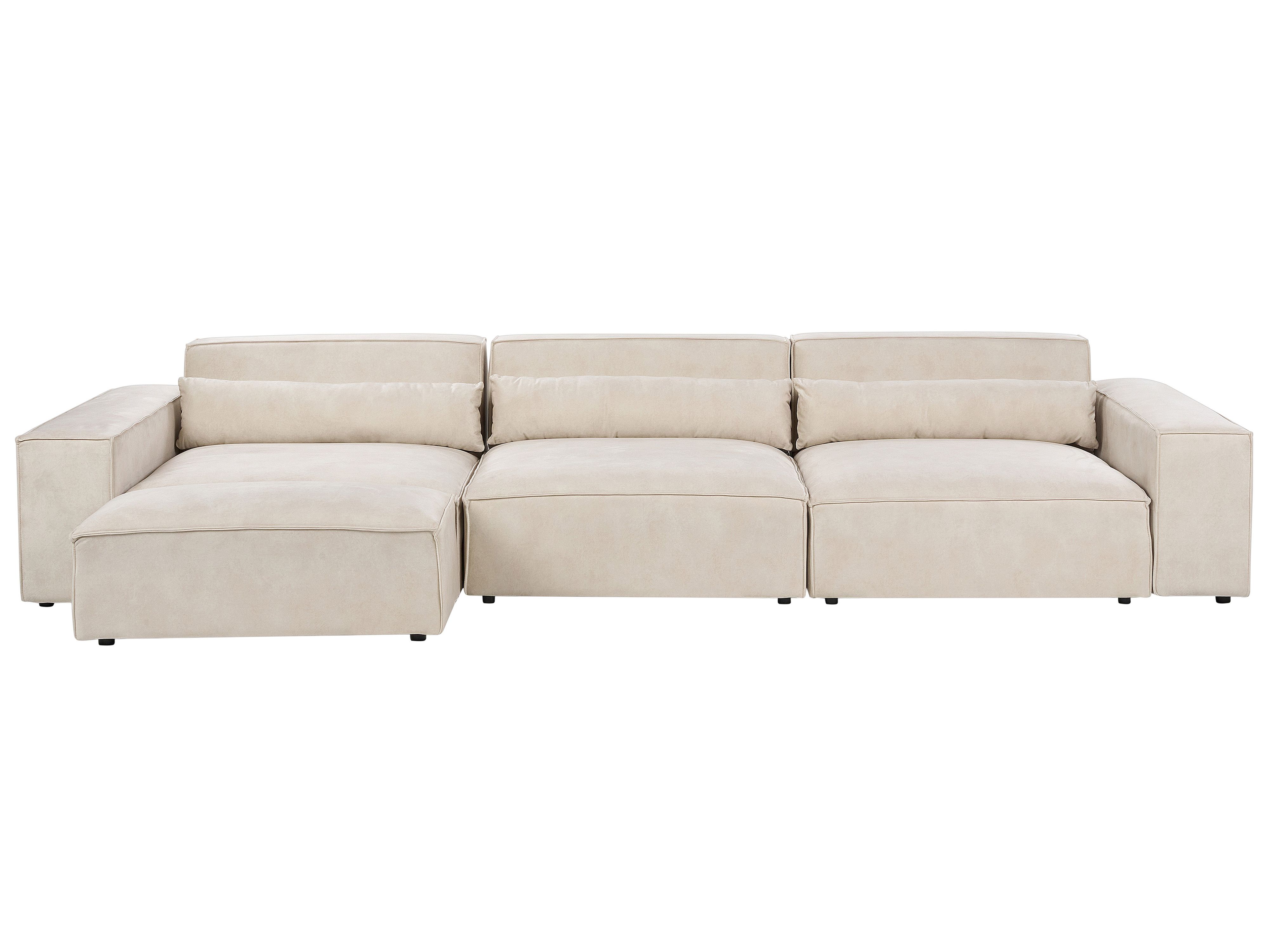 Modular Sofa 3 Seater HELLNAR Velvet Light Beige with Ottoman