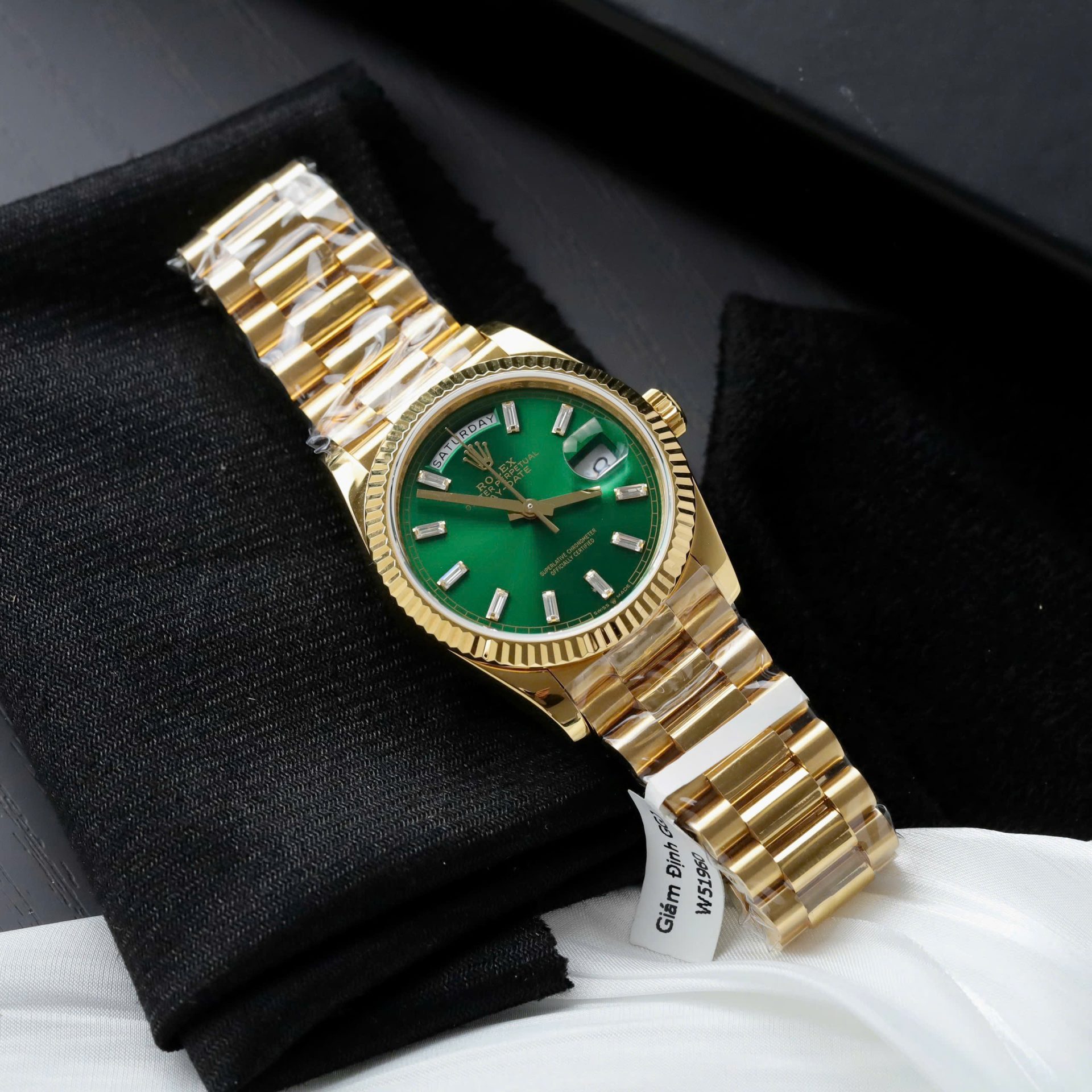 Rolex Day-Date Dial Green Copies Watch Weight 160gram Custom Gold Wrapped 36mm - Elite Watch Atelier
