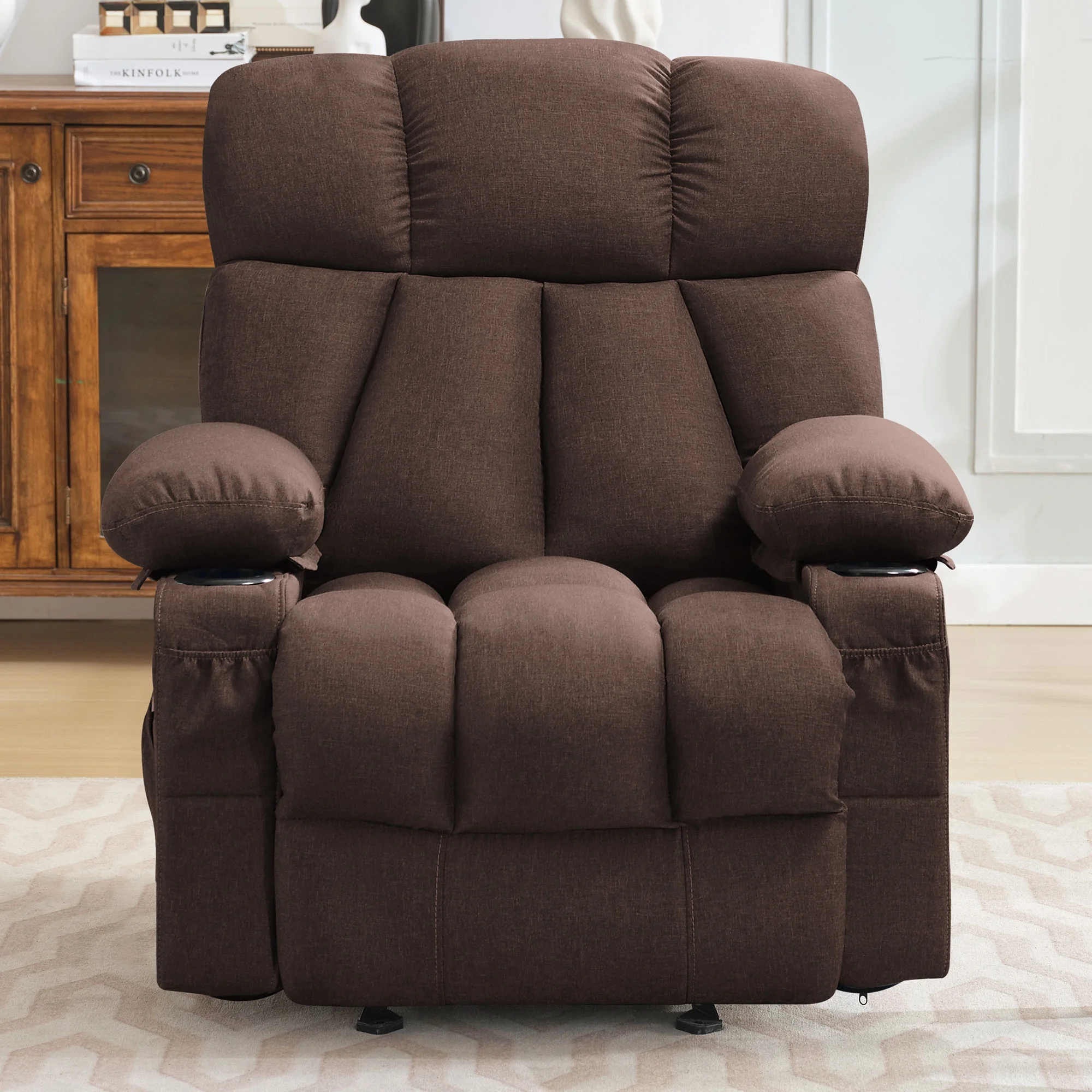 JONPONY Manual Recliner Chair with Heat Therapy and Massage Function, Heavy Duty Reclining Mechanism Massage Chair, Elderly Single Rocker Sofa with Cup Holders for Bedroom Home Theater,Grey - Image 30