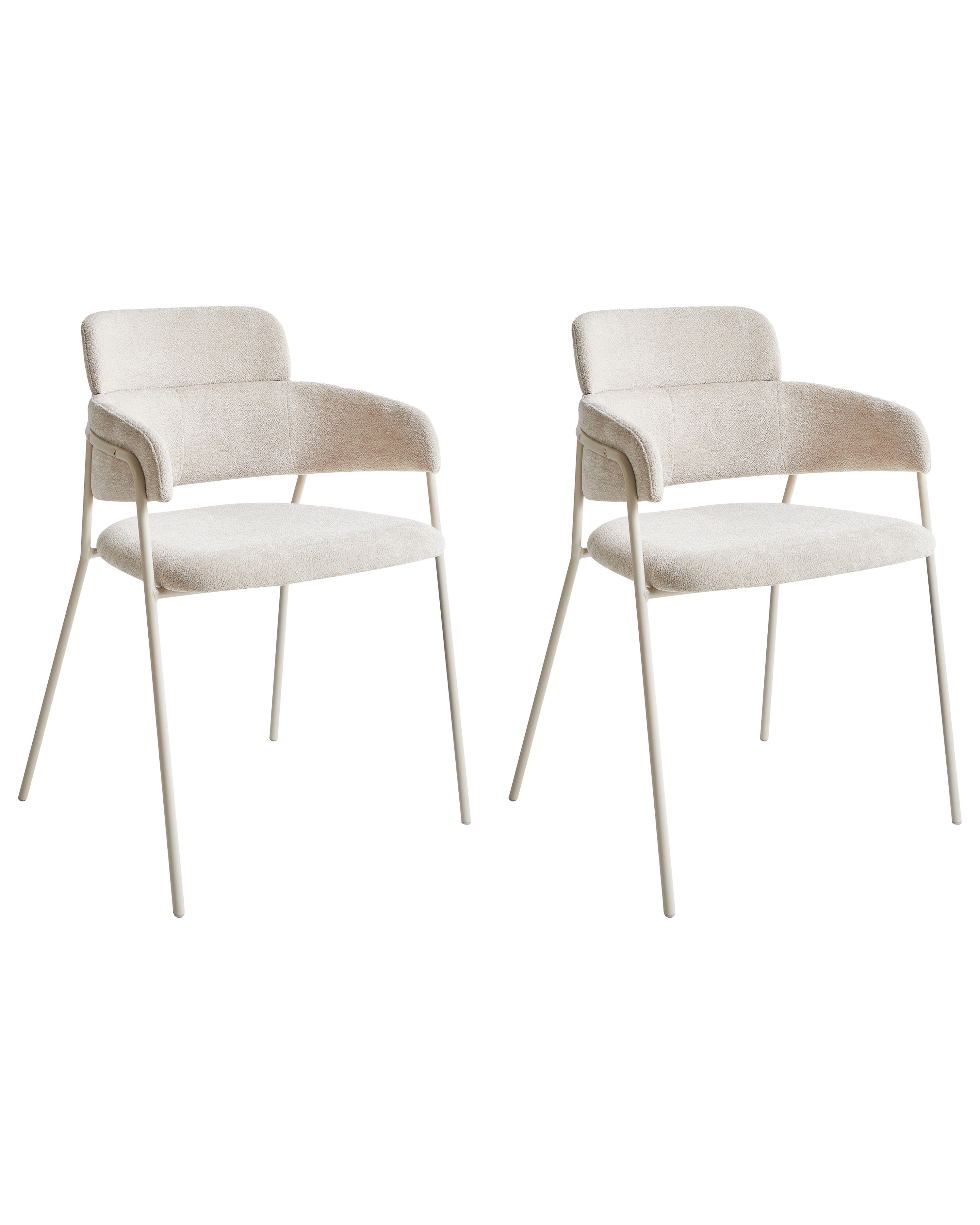 Set of 2 Dining Chairs PAONIA Chenille Light Beige
