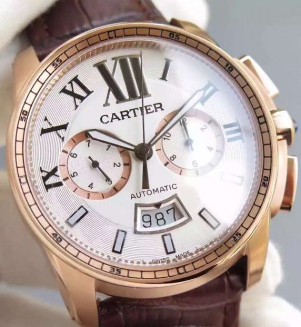 Replica Cartier JF Cartier Calibre de Cartier RG Chronograph White Dial Miyota 9100 - Top club