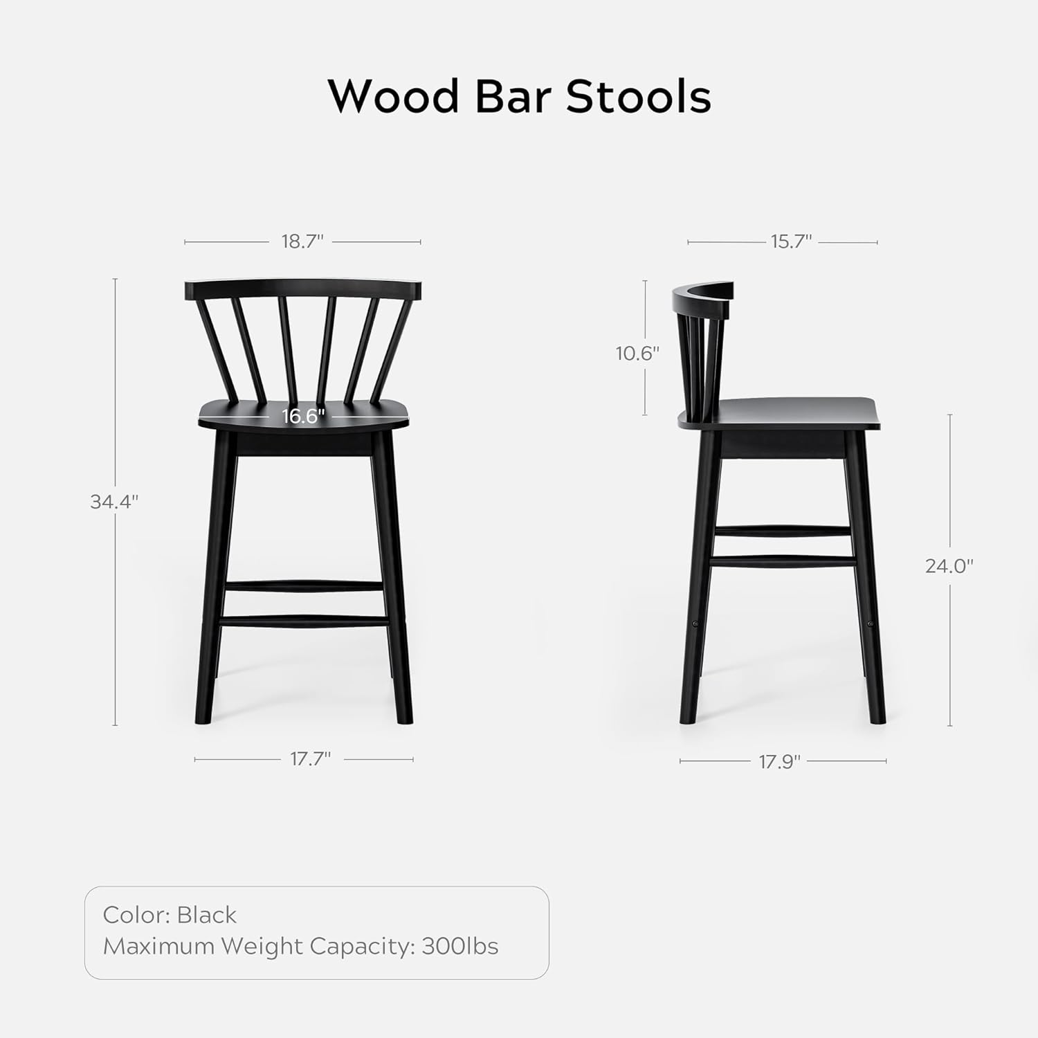 Wood Bar Stools Set of 3, 24