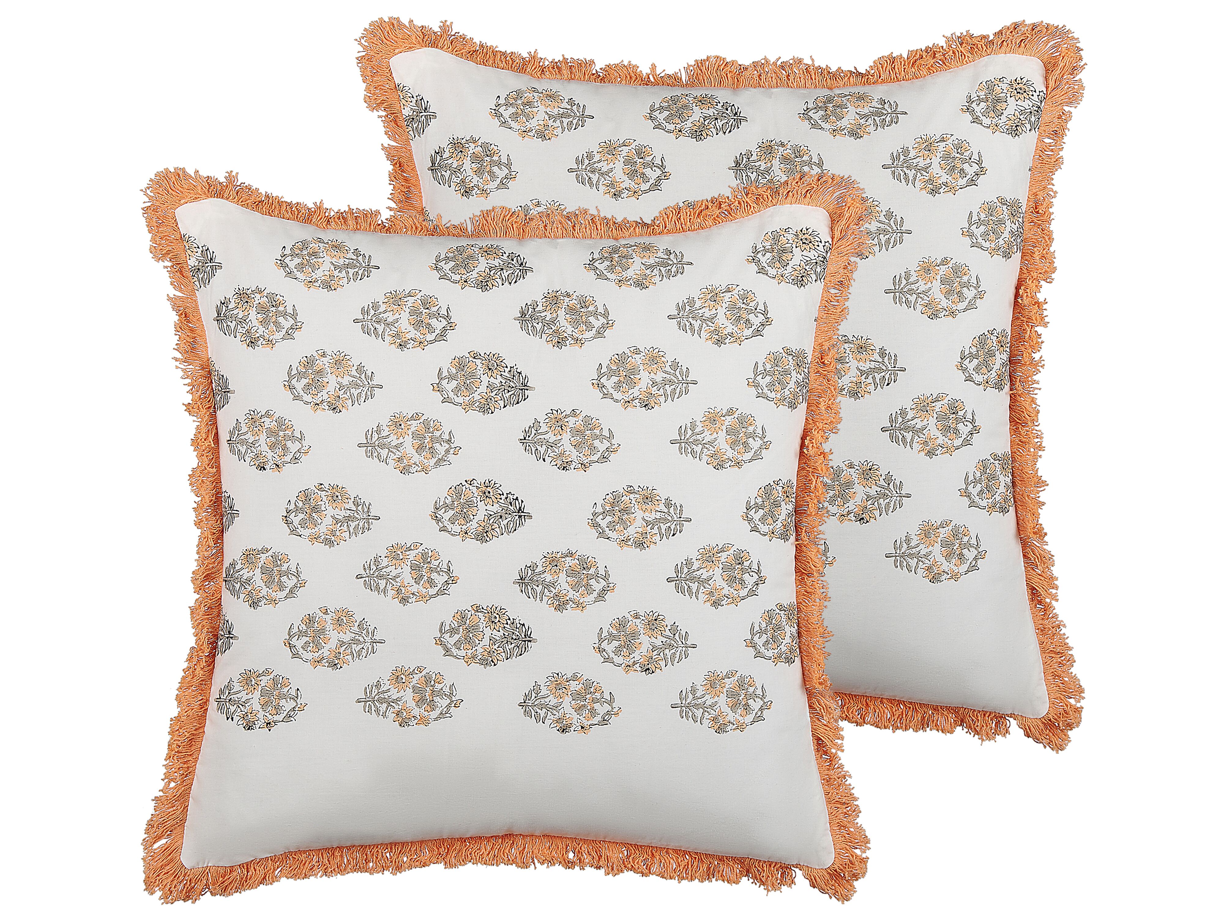 Set of 2 Decorative Cushions SATIVUS Cotton 45 x 45 cm Orange Floral Pattern