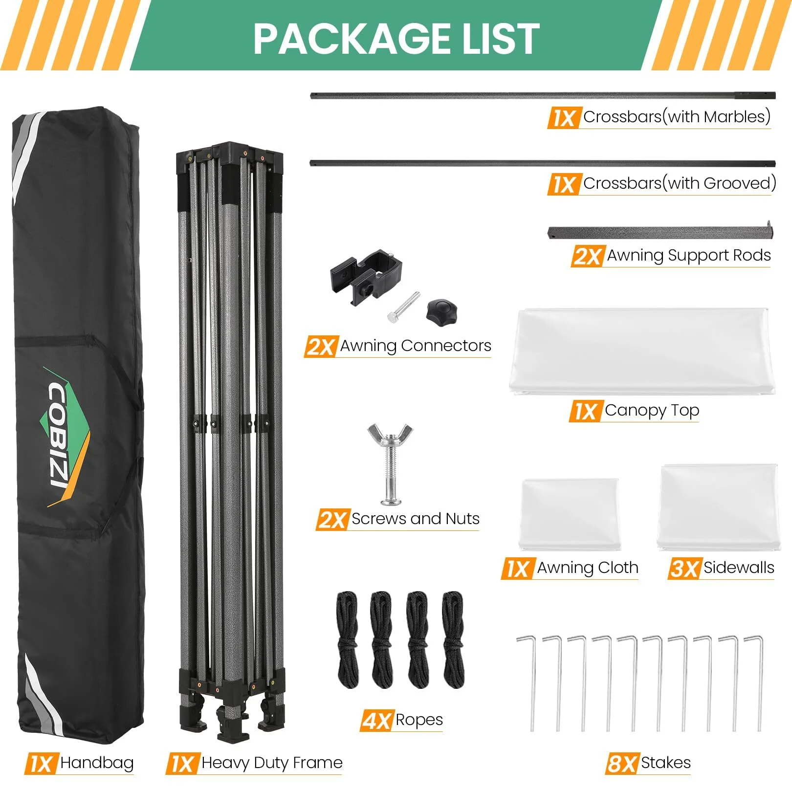 COBIZI 10x20 Pop Up Canopy Heavy Duty Party Tent with Removable Awning and Sidewalls,Easy Up Outdoor Wedding Canopy,Gazebo All Season Windproof&Waterproof with Roller Bag UPF 50+,Black - Image 18