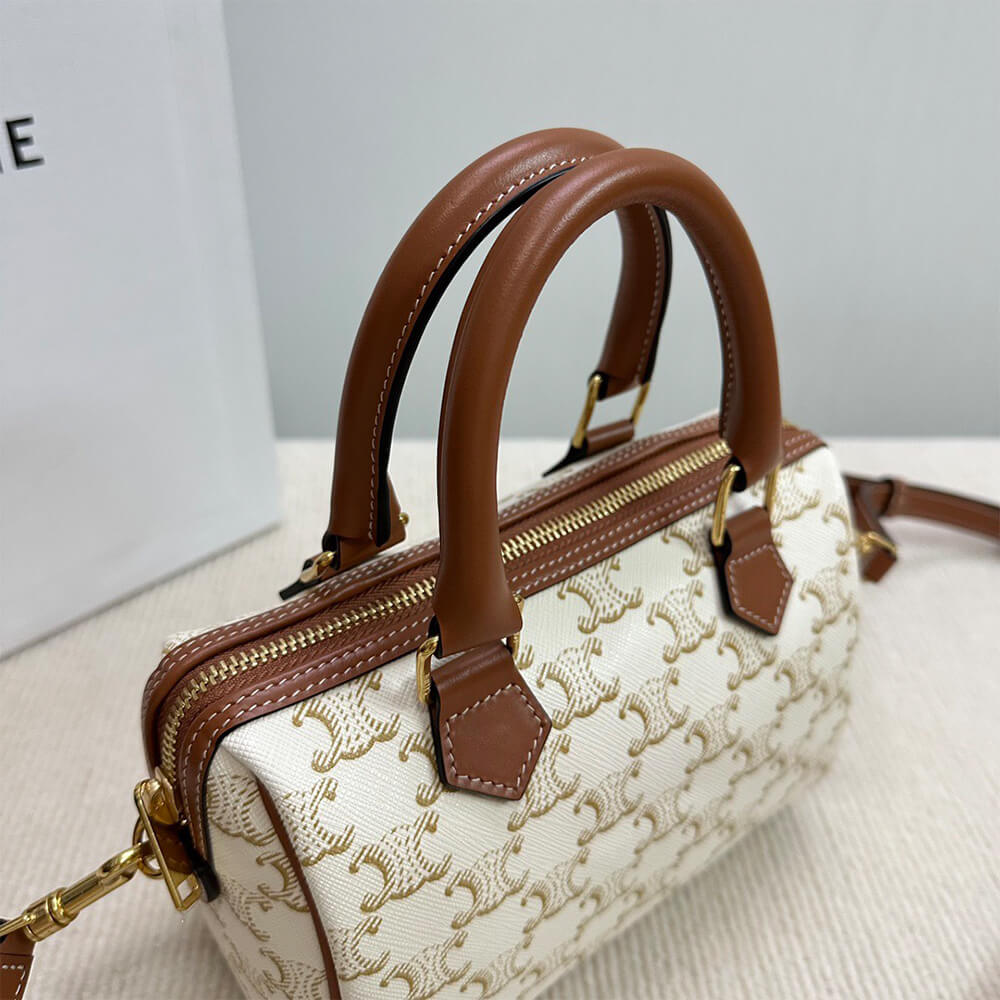 Celine Small Boston Bag in Triomphe Canvas and Calfskin1:1High-quality replica