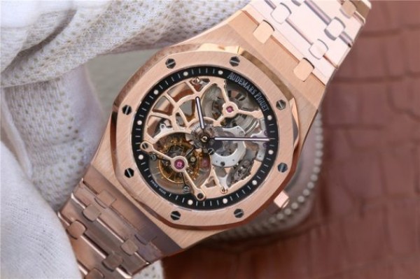 Replica Audemars Piguet Royal Oak Tourbillon Extra-Thin Openworked RG Skeleton Dial RG Bracelet - Elite Watch Atelier