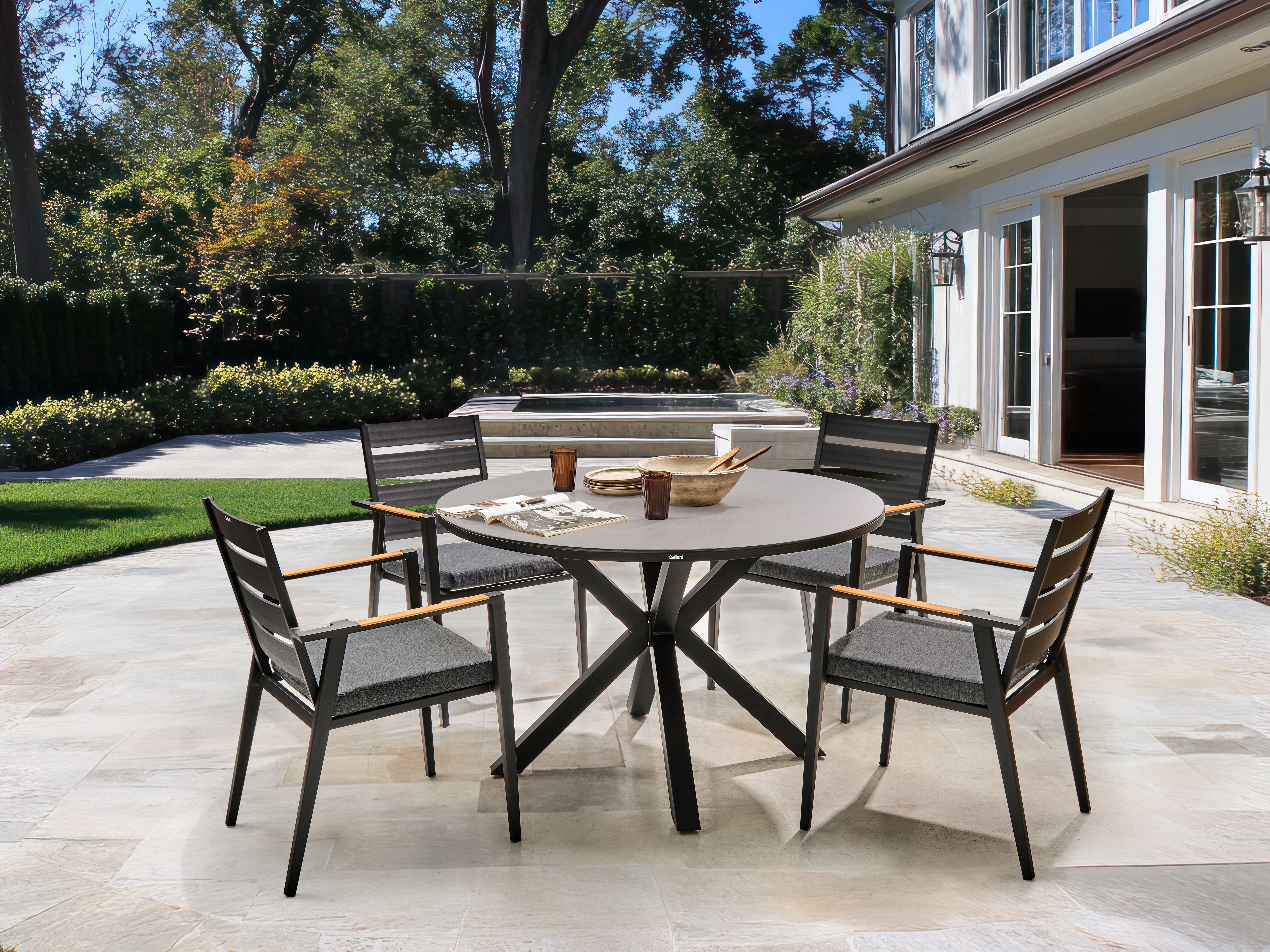 Garden Dining Set 4 Seater MALETTO/TAVIANO with Cushions Metal Grey/ Black