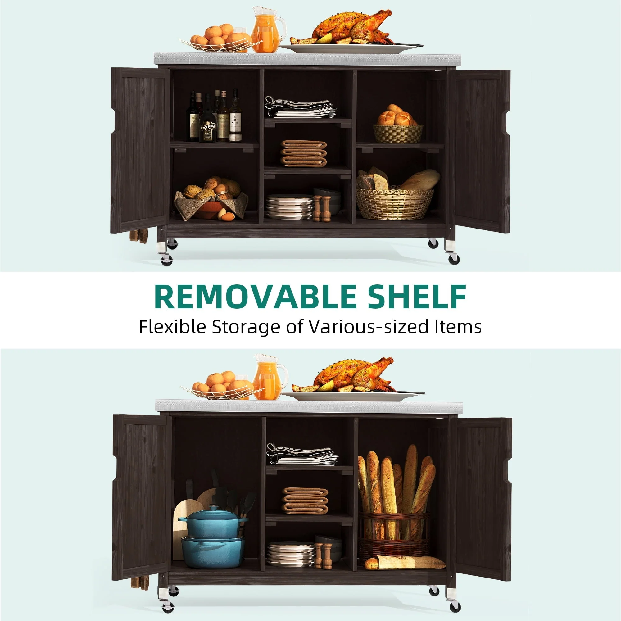 Dextrus XL Solid Wood Outdoor Storage Cabinet - Versatile Movable Outdoor Grill Cart with Stainless Steel Top, Spice Rack, and Side Handle, BBQ Patio Table, Outdoor Small Kitchen Table - Image 6