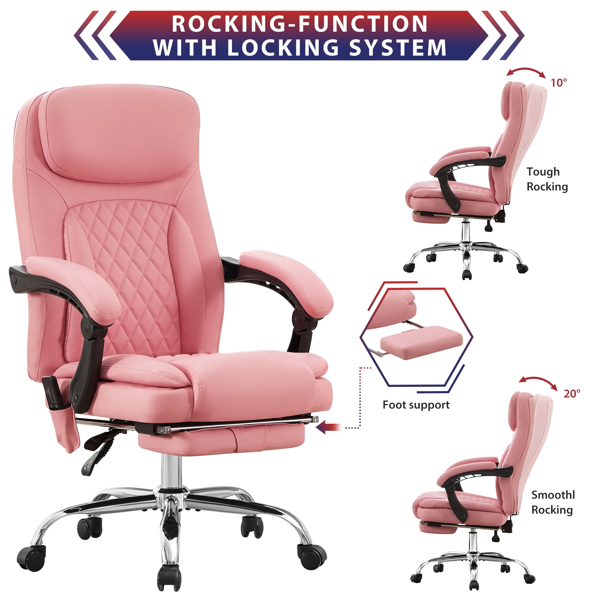 JONPONY Big and Tall Office Chair 500LBS Executive Office Chair Massage and Footrest Ergonomic Computer Desk Chair Reclining High Back Leather Office Chair Lumbar Back Support Swivel Rolling,Black - Image 25