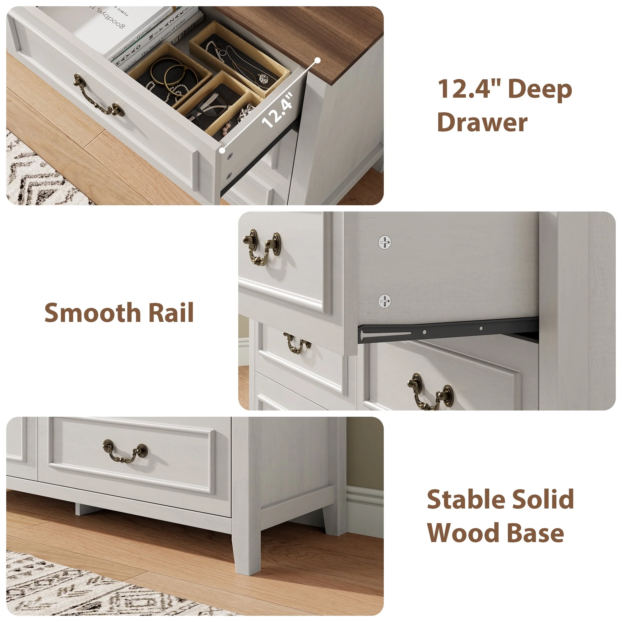 GIKPAL White Dresser for Bedroom, 6 Drawers Wood Dresser with Antique Handles, Farmhouse Rustic Chest of Drawers for Bedroom, Living Room, Entryway & Hallway - Image 7