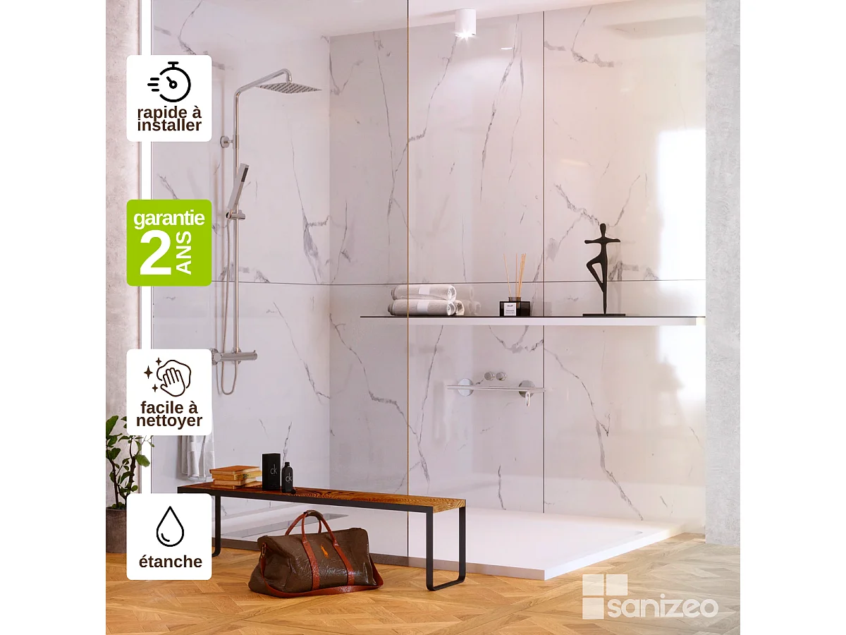 Panneau d'Habillage WC suspendu  - 120x120 cm  - Ép. 4mm - Effet Marbre Blanc - MUD WHITE KOBERTIN