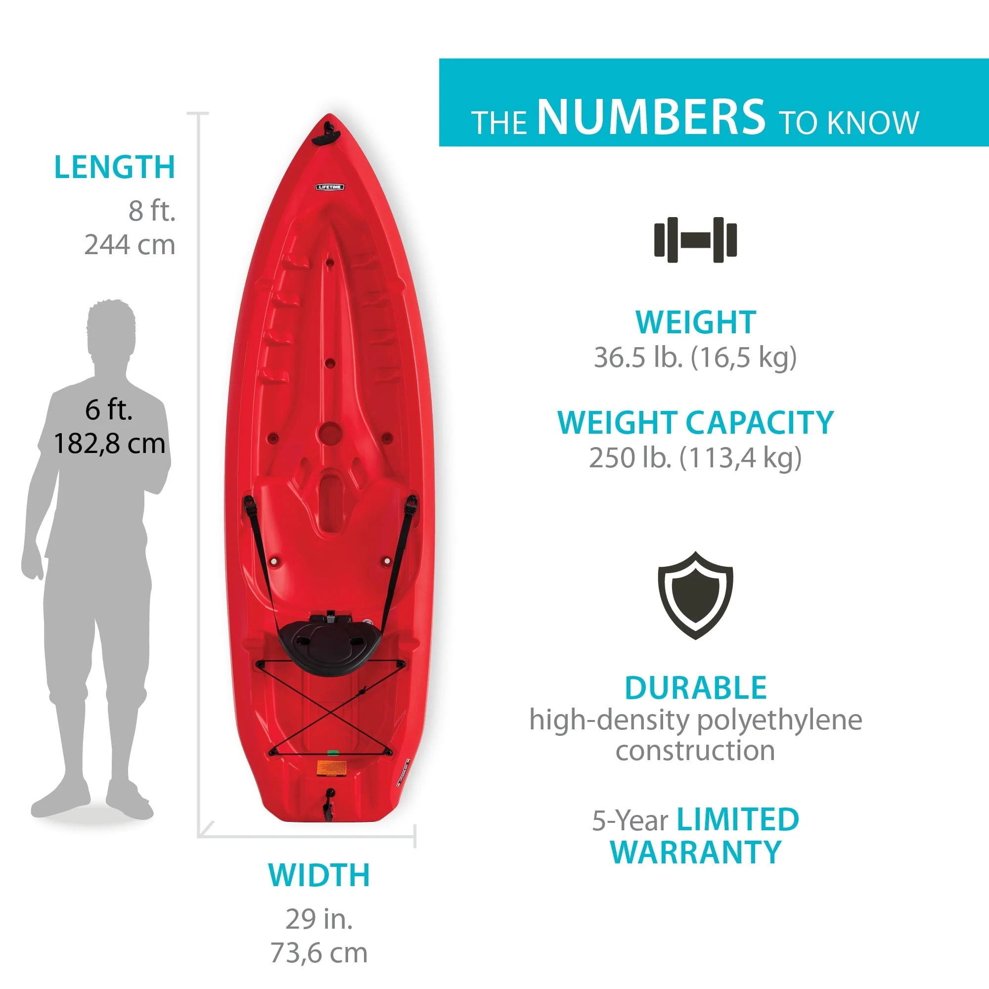 Lifetime Daylite 8 ft Sit-on-Top Kayak, Red (90775) - Image 2
