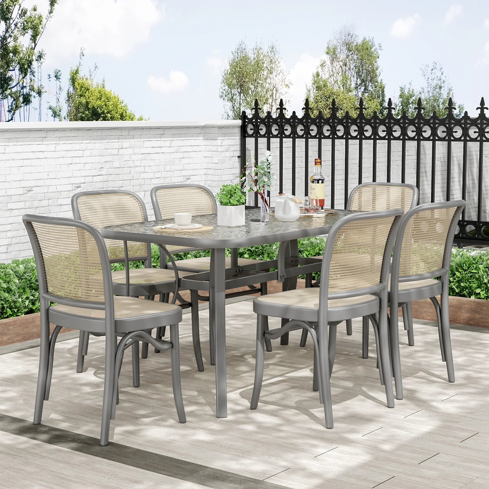 Arlopu Patio Rectangular Tempered Glass Dining Table, All-Weather Use, Outdoor Table for Garden & Backyard - Image 7