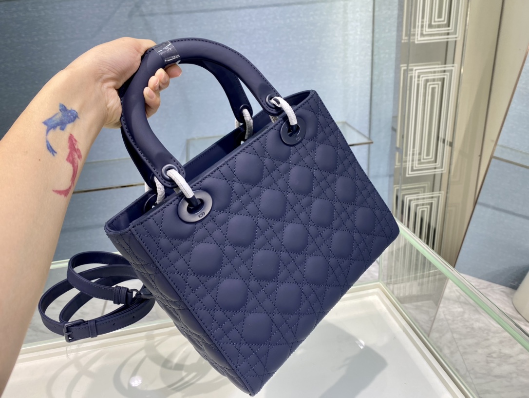 Christian Dior Medium Lady Dior Bag Dark Blue For Women 9.5in/24cm1:1High-quality replica