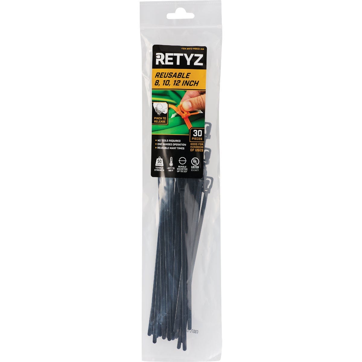 RETYZ EveryTie 8 In./10 In./12 In. Combo Pack Releasable Tie (30-Pack)