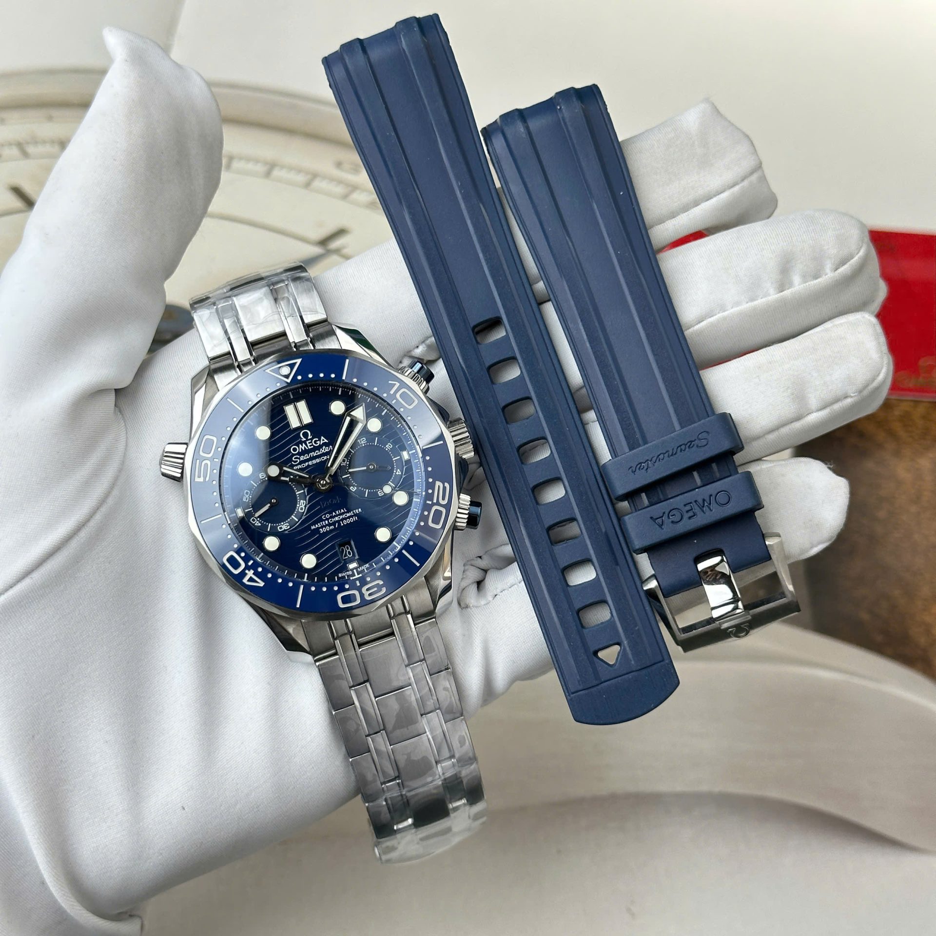 Omega Seamaster Diver 300M Chronograph Replica Watch Dial Blue N1 Factory 44mm - Elite Watch Atelier