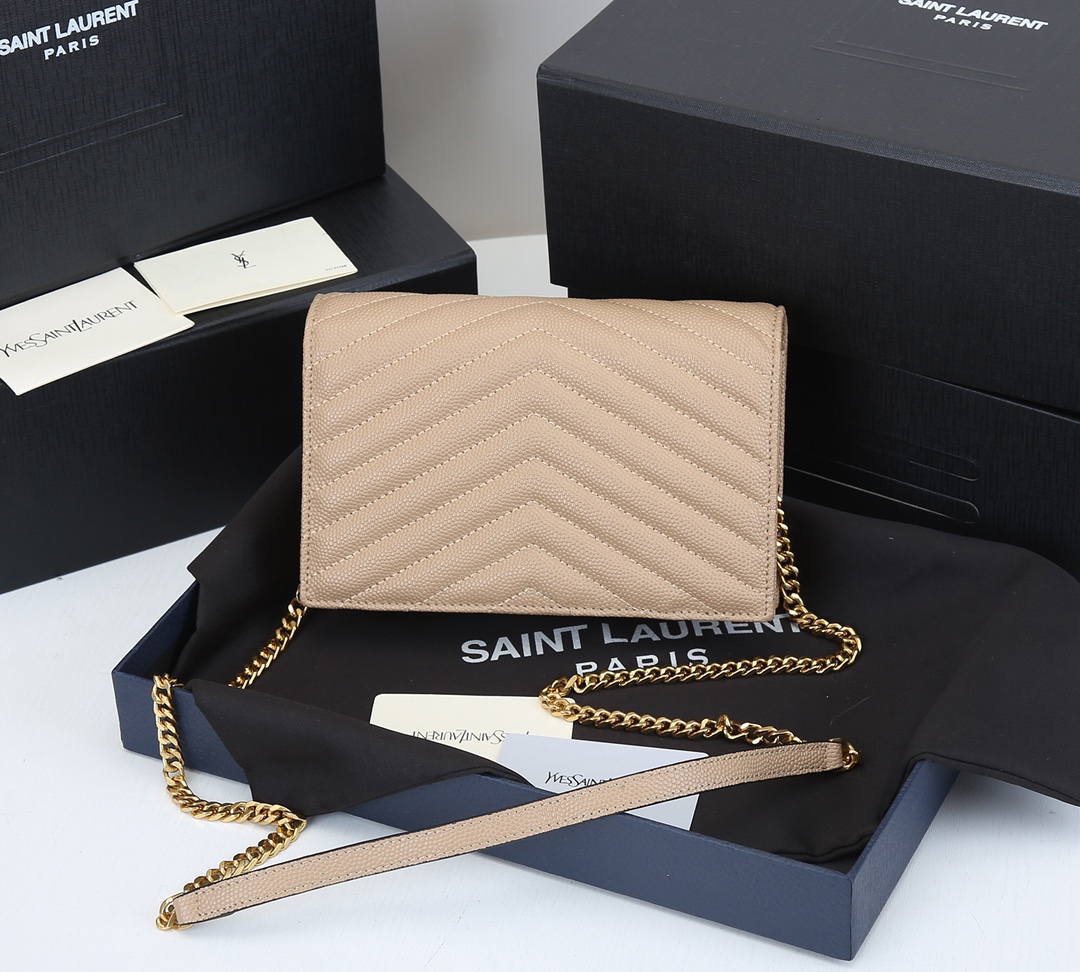 Replica Ysl Envelope Chain Wallet In Grain De Poudre Embossed Leather 18881:1High-quality replica