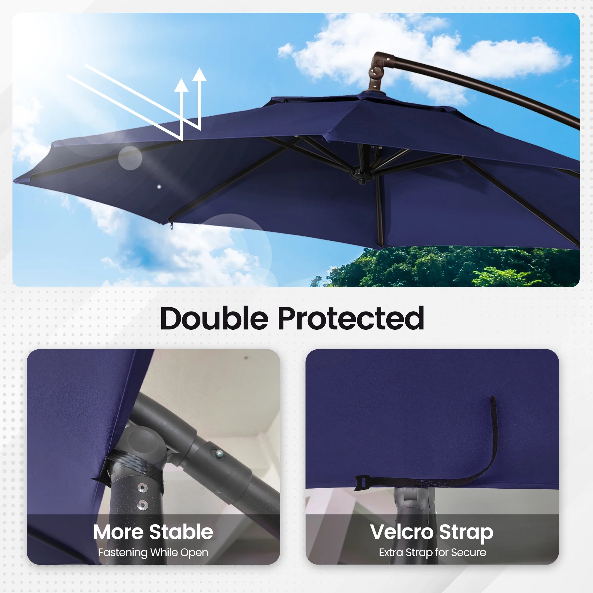 Mondawe 10ft Solar Lights Offset Cantilever Patio Umbrella - with Light, LED Lighted Offset Hanging Patio Outdoor Market Umbrella UPF50+ UV Protection with Crank,Navy Blue - Image 8