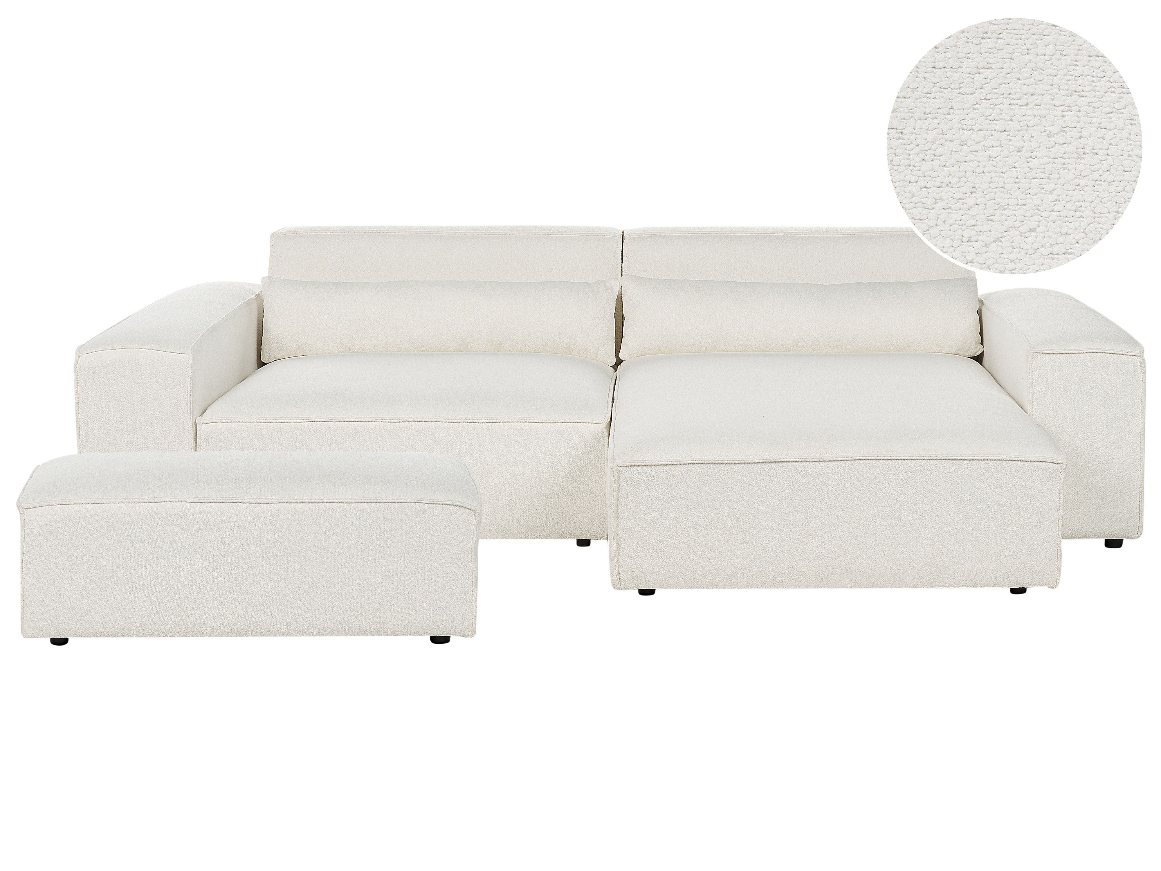 Modular Corner Sofa 3 Seater HELLNAR Boucle Off-White with Ottoman Left Hand