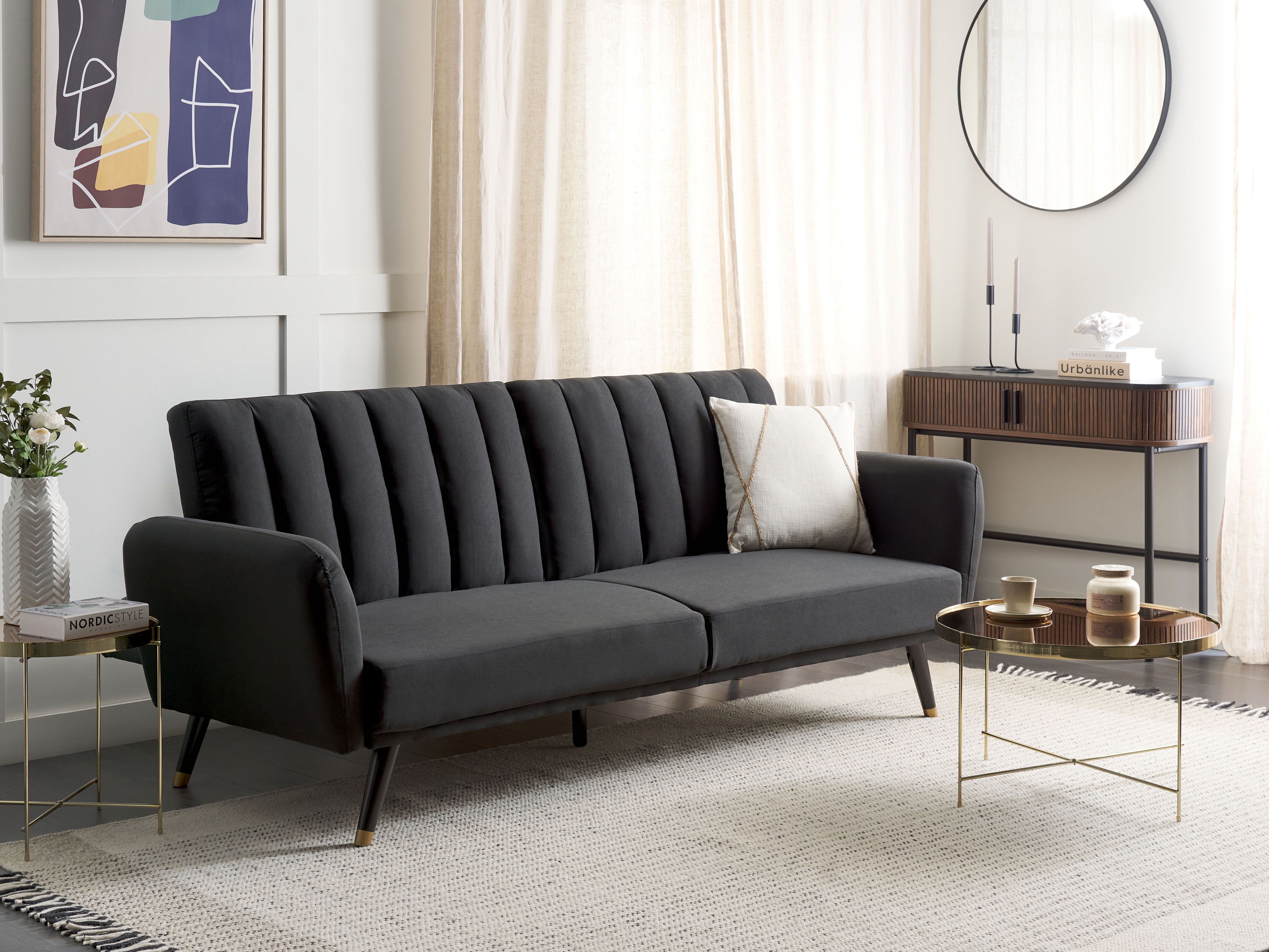Sofa Bed 3 Seater VIMMERBY Fabric Black