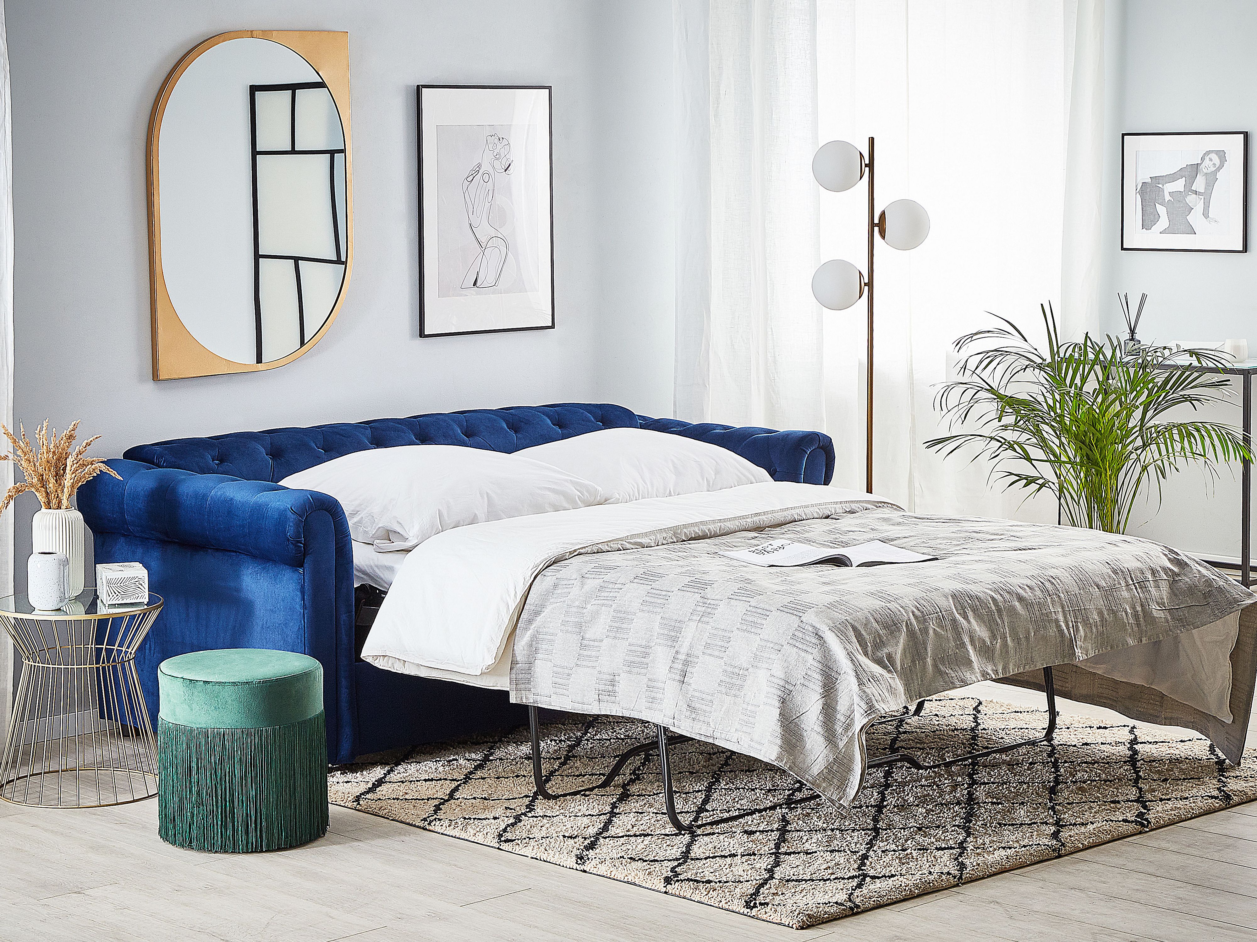 Sofa Bed 3 Seater CHESTERFIELD Velvet Blue