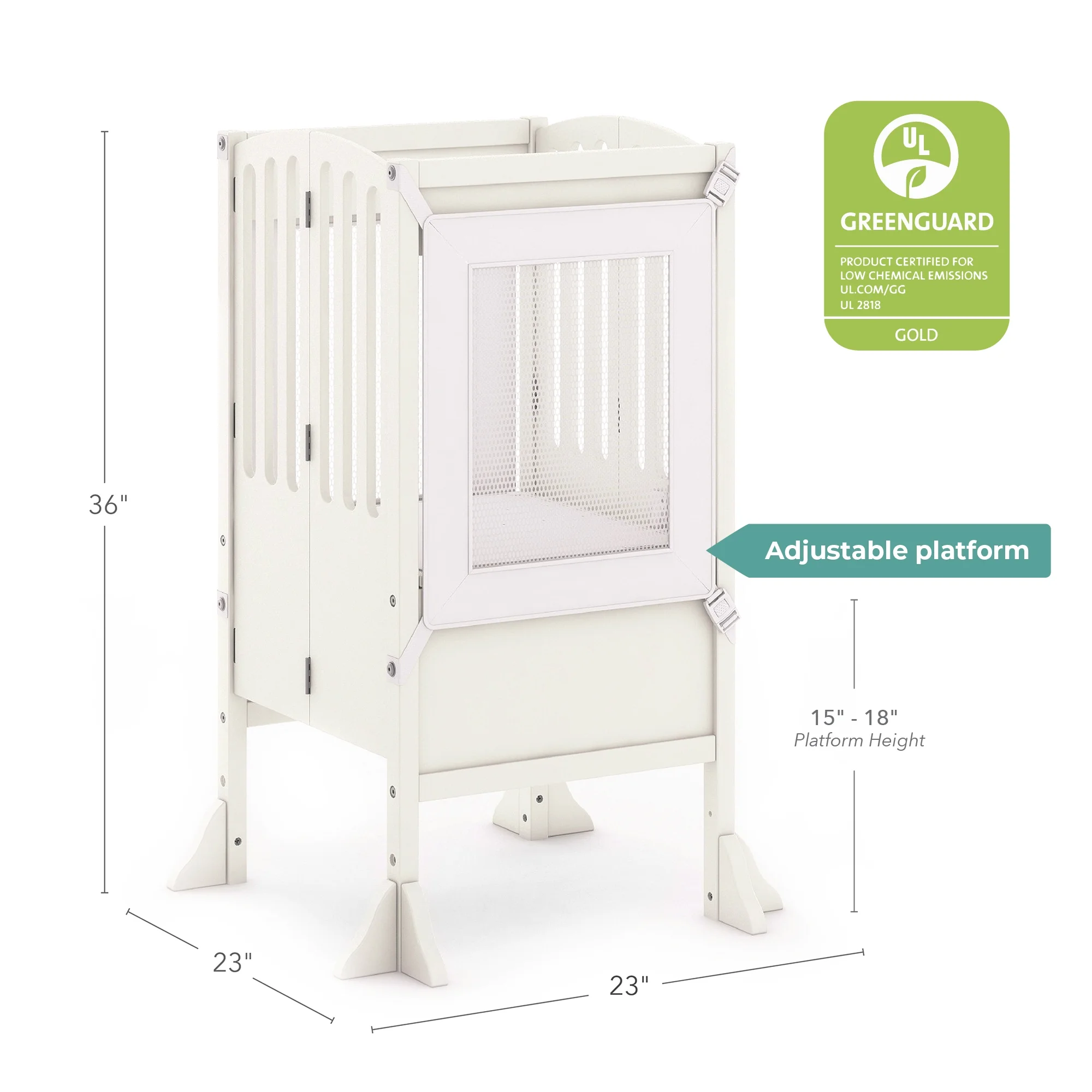 Guidecraft Contemporary Kitchen Helper Step Stool - White: Adjustable, Folding Montessori Toddler Tower - Safety Learning Furniture - Image 24