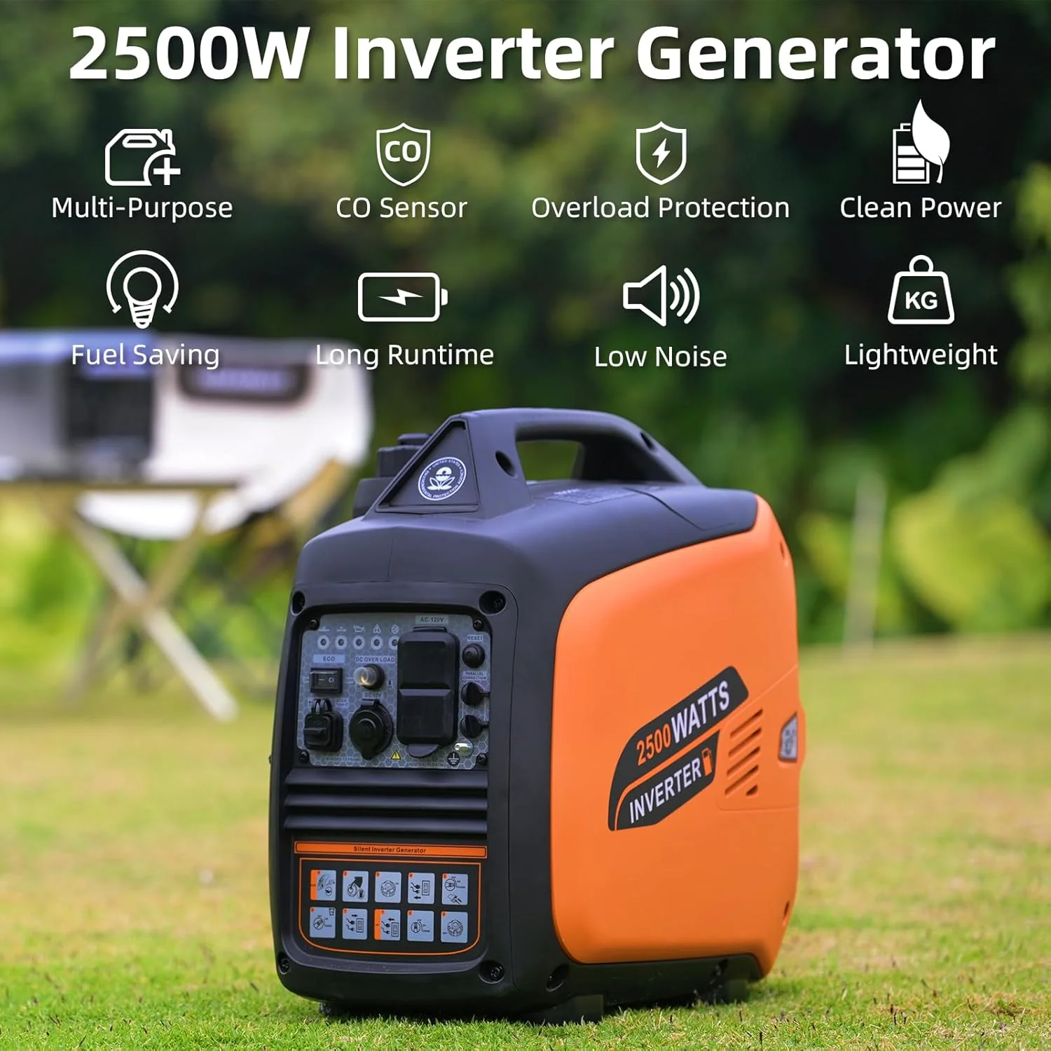 Portable Inverter Generator 2500W Gas Powered - Orange - Image 2 Portable Inverter Generator 2500W Gas Powered - Orange - Image 2
