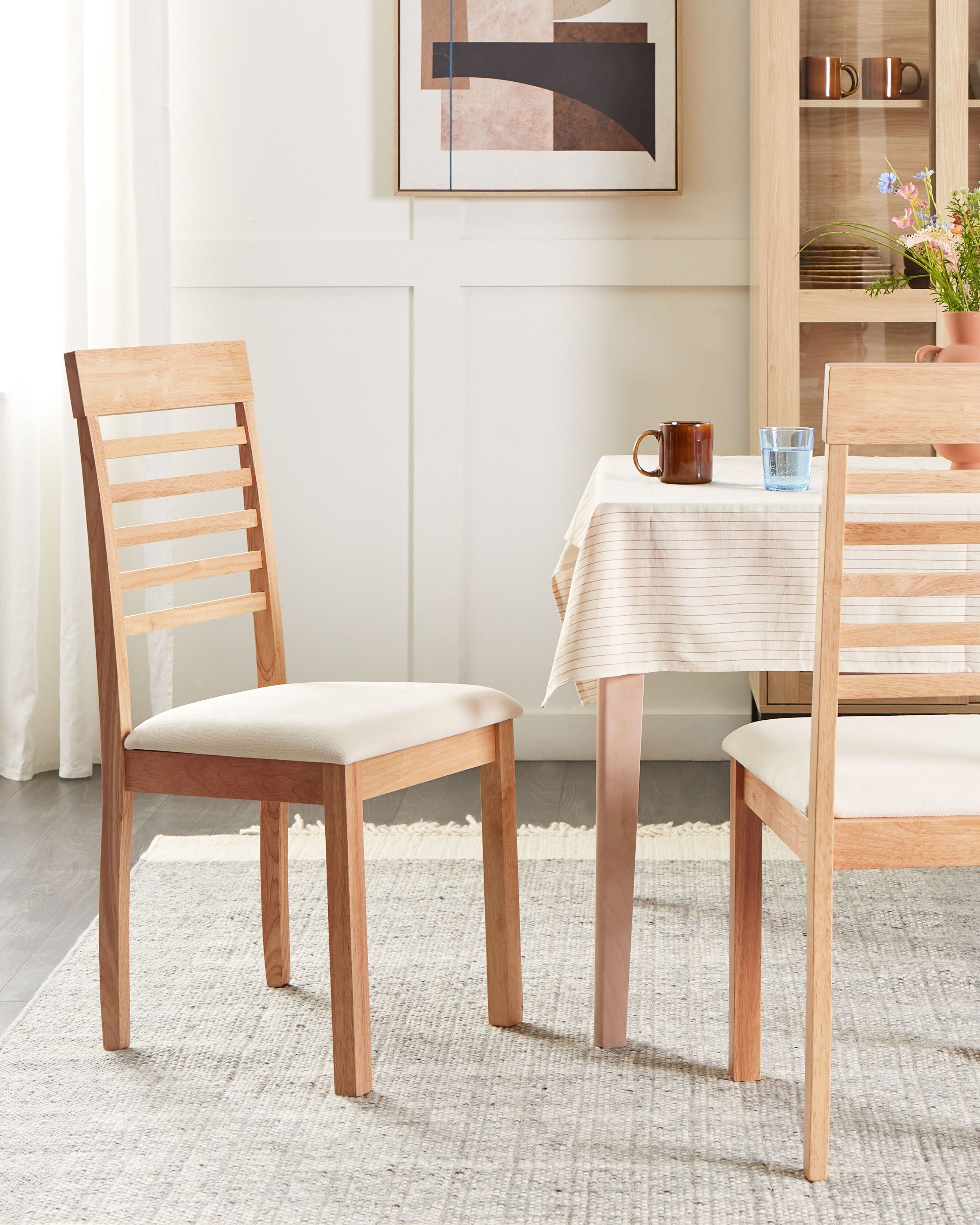 Set of 2 Dining Chairs ORTLEY Wood Light Brown/ Beige
