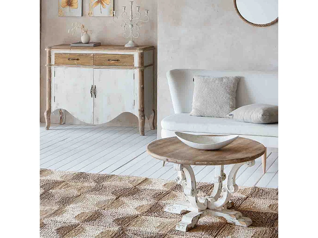 Centre de table en bois et nacre blanc 48x22x10h cm