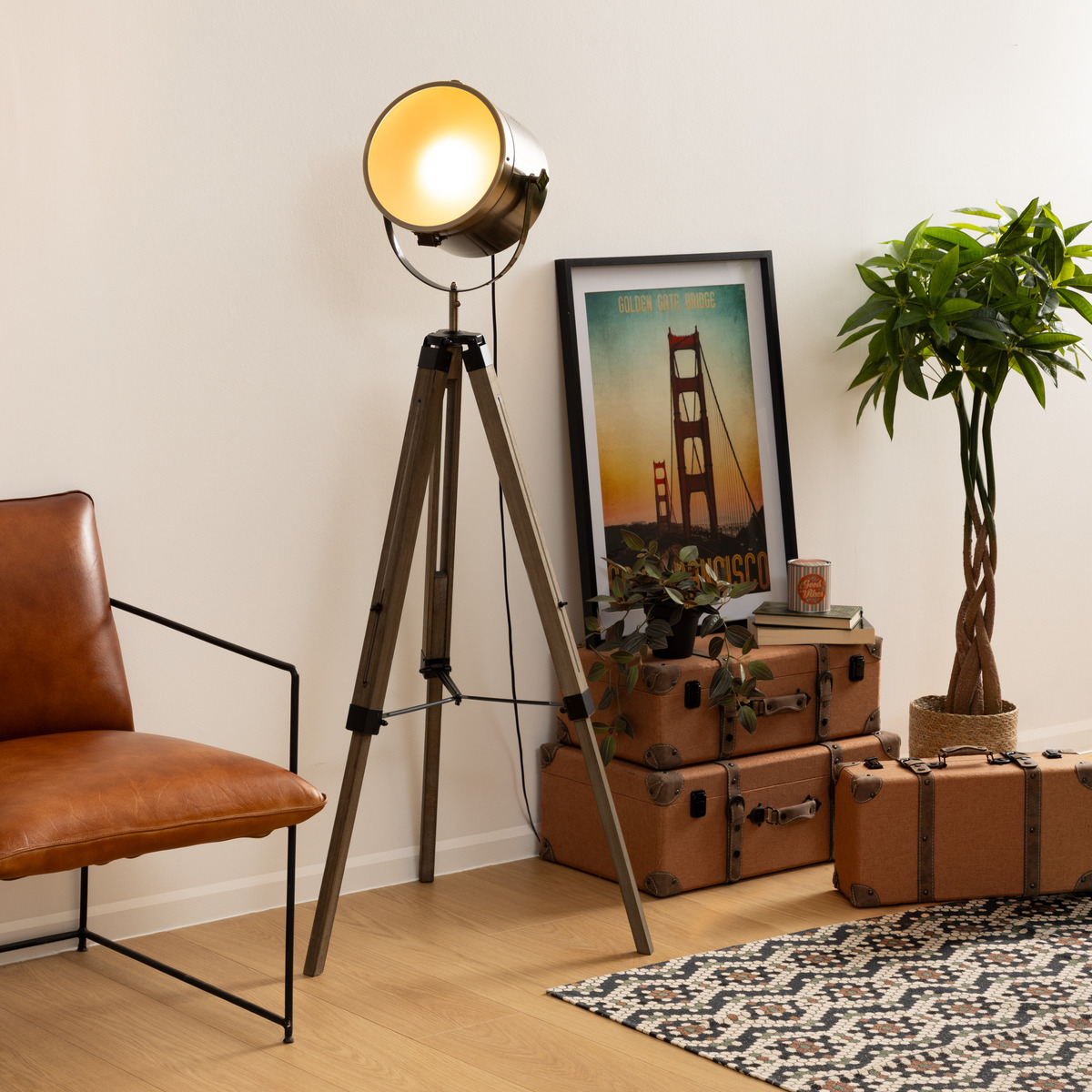Tripod floor lamp "Ebor" Copper, H.152 cm