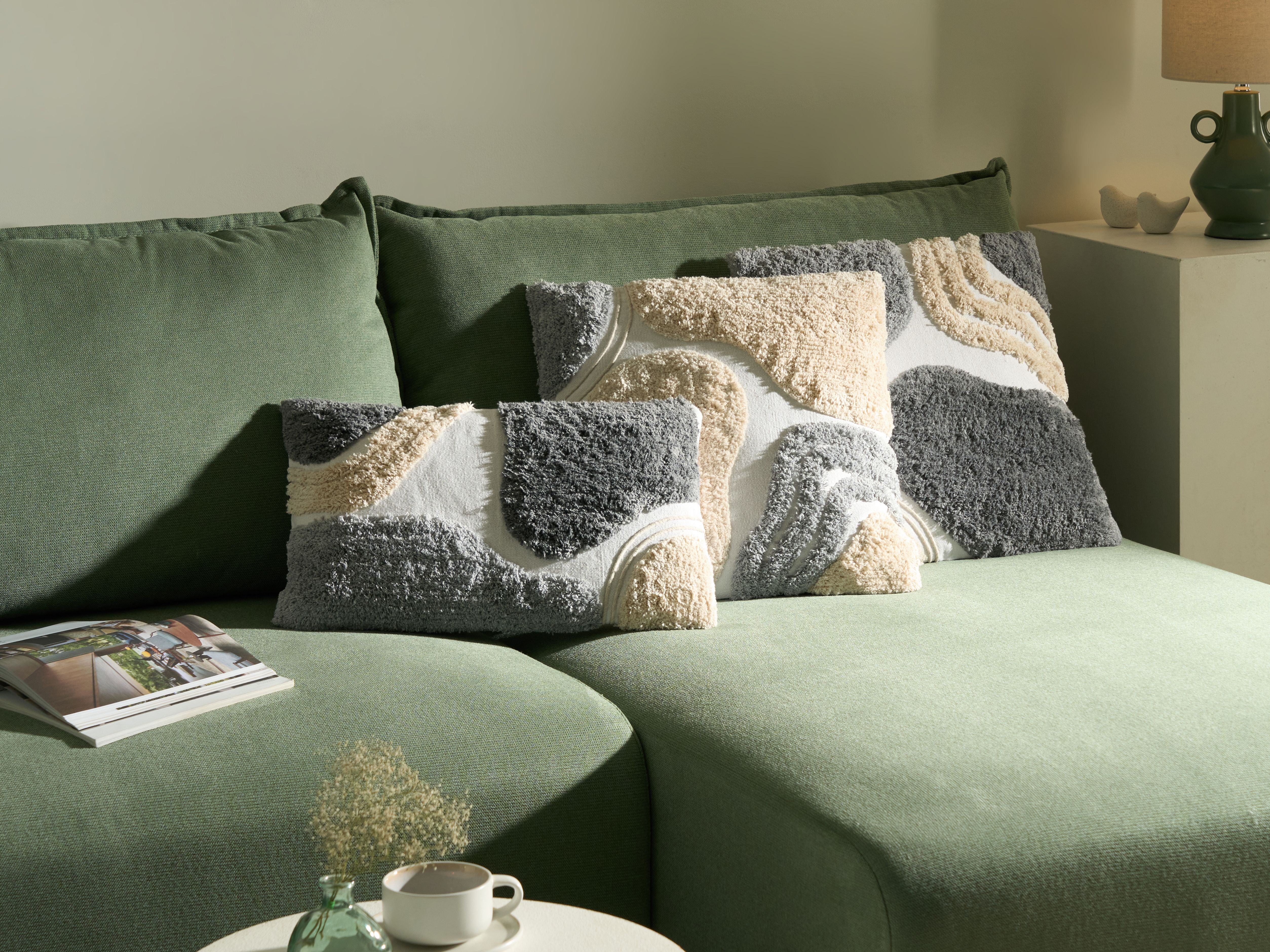 Set of 3 Decorative Cushions ALSTONIA Cotton 30 x 50 cm 45 x 45 cm Grey Abstract Pattern