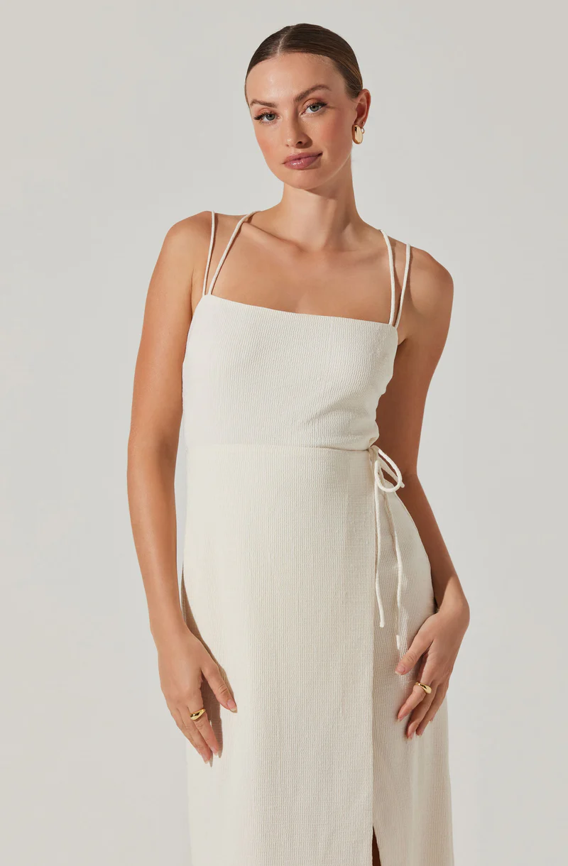 Brinda Wrap Midi Dress-Cream