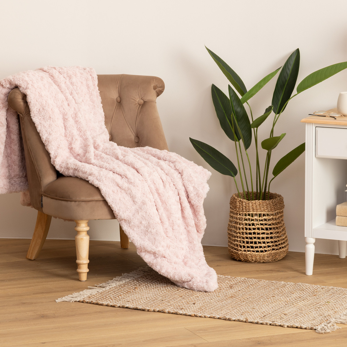 Faux fur plaid "Bouclette" Pink, 180x230 cm