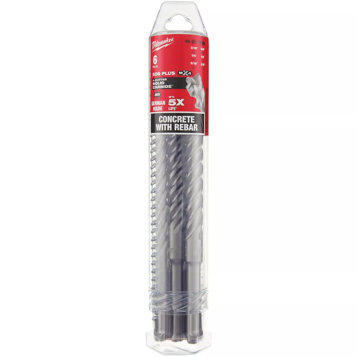 Milwaukee MX4 SDS-PLUS 4-Cutter Solid Carbide Rotary Hammer Drill Bit Set (6-Piece)