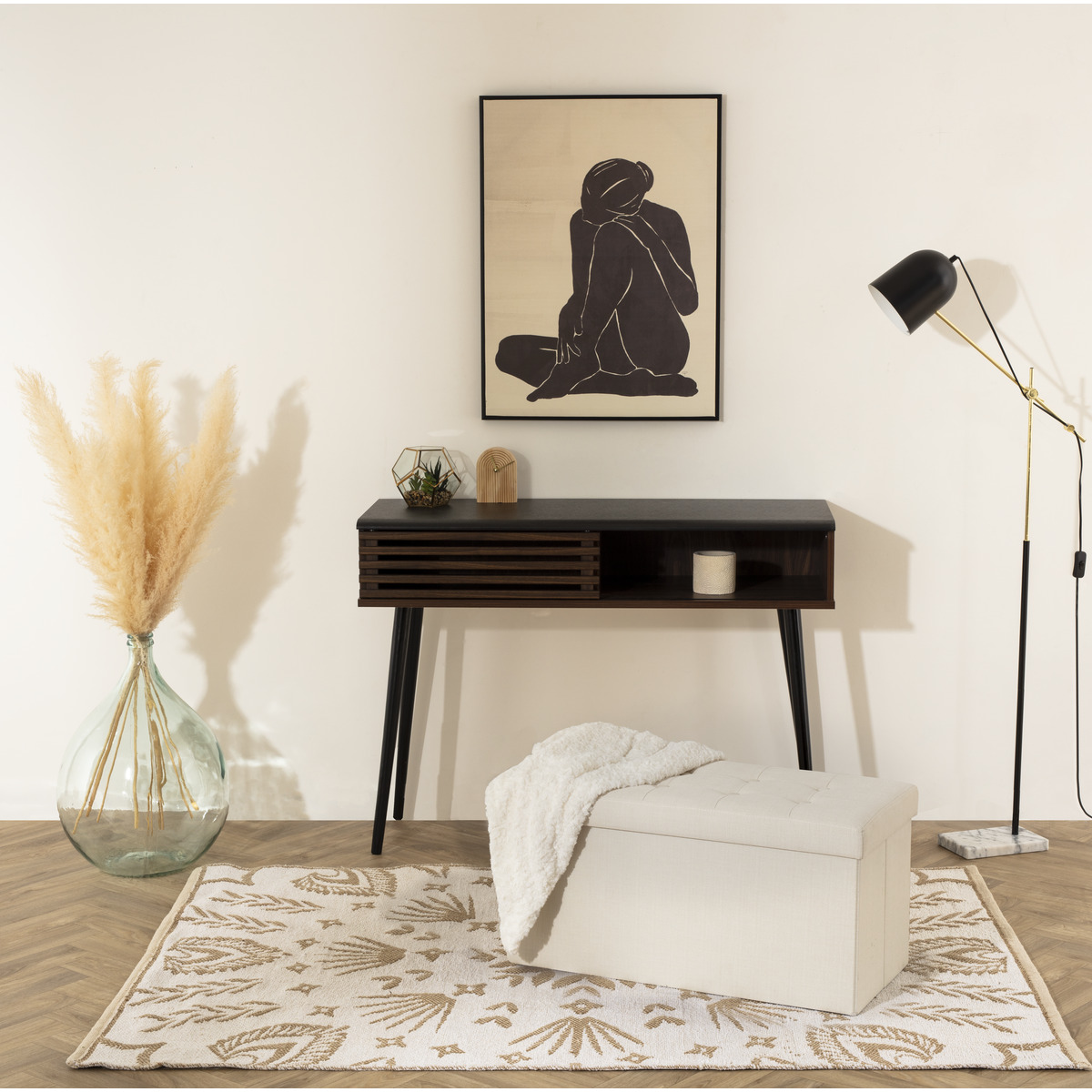 Double folding pouf "Lysandre" Beige, 76x38 cm