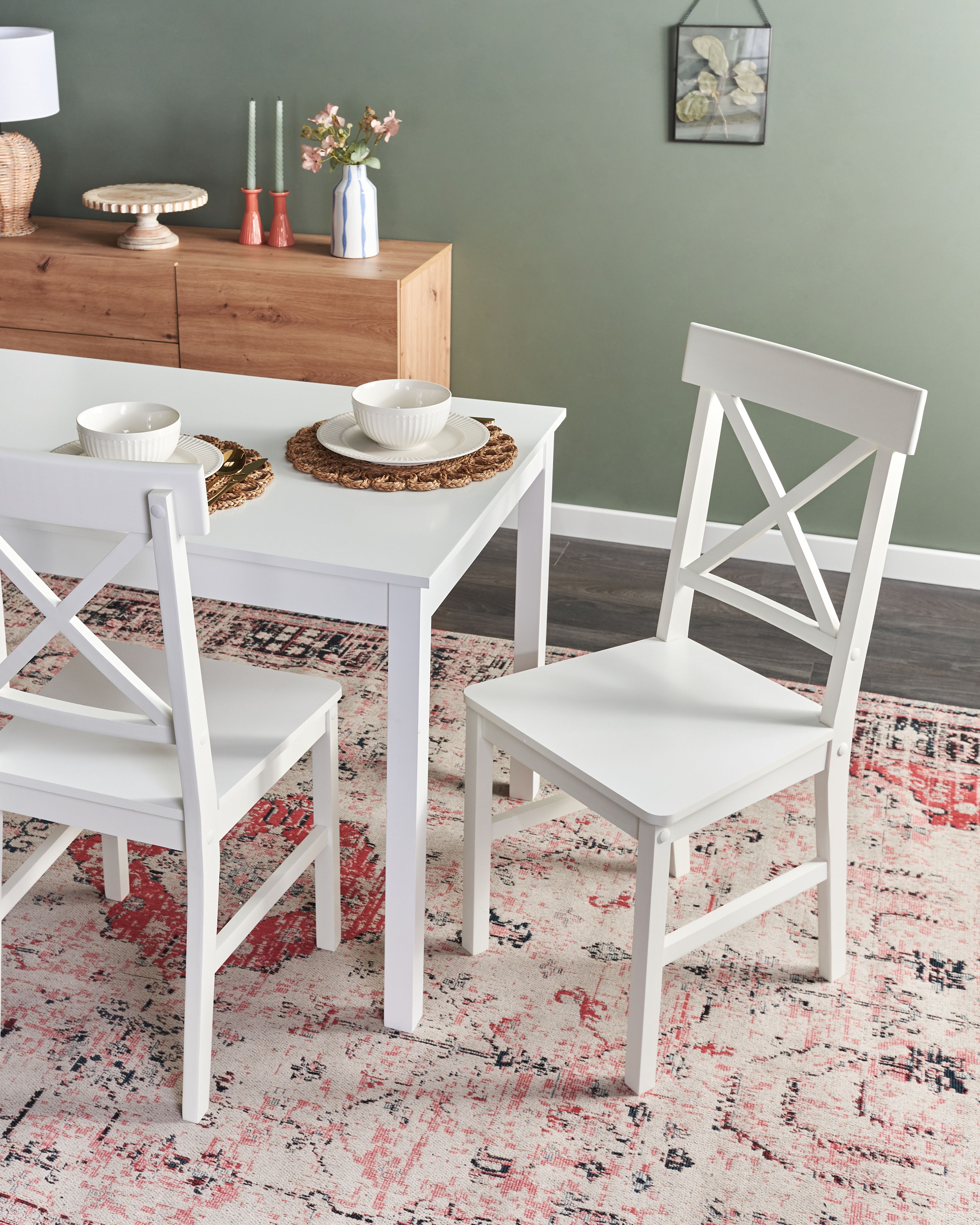 Set of 2 Dining Chairs BARLEE Poplar Wood White