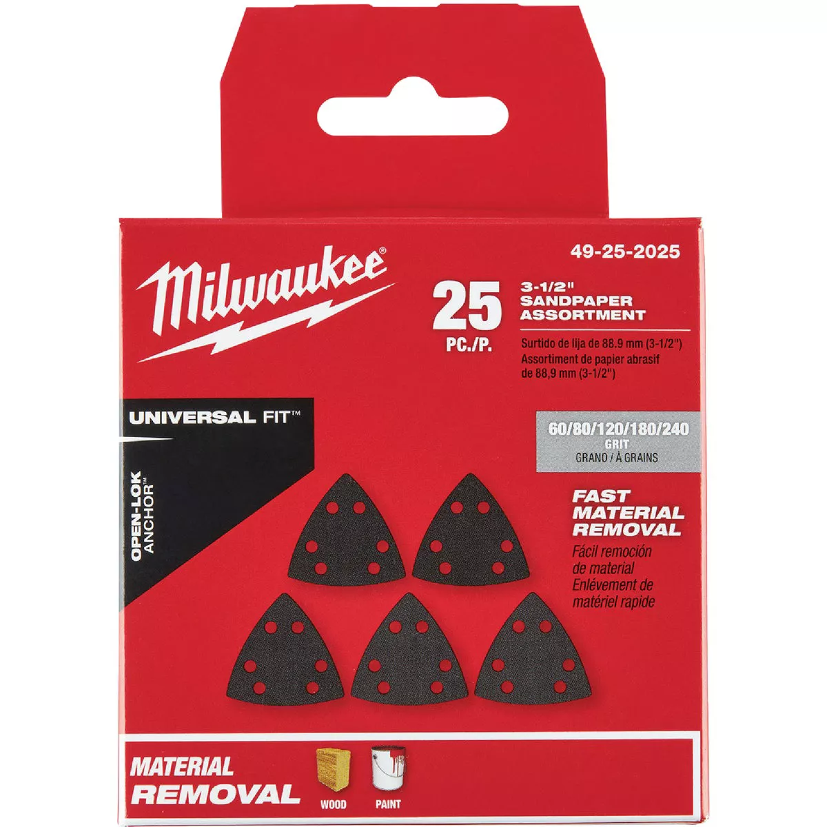 Milwaukee OPEN-LOK 3-1/2 In. Assorted Grit Triangle Sandpaper Variety Pack (25-Pack)