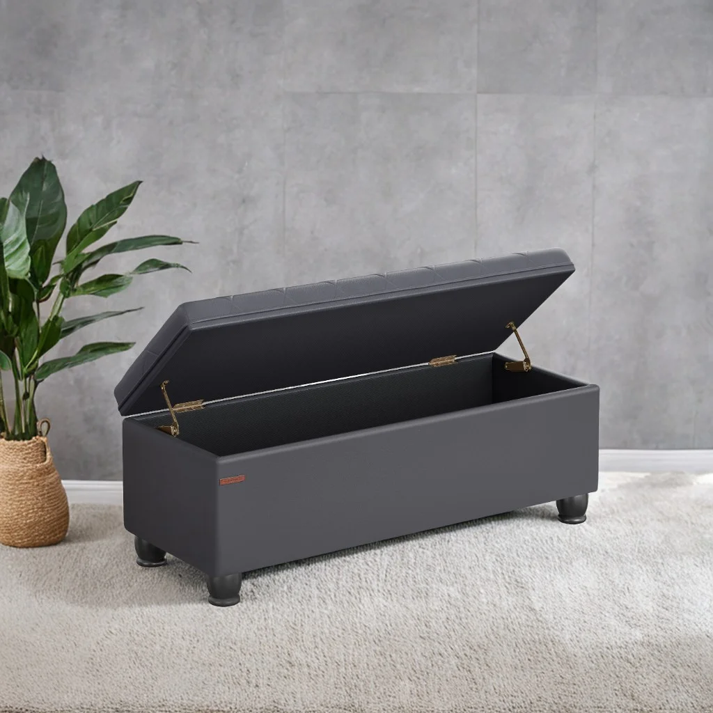 SONGMICS 46.5" Storage Ottoman Bench Storage Bench Bedroom Bench 330lb Load Capacity Solid Wood Legs Light Gray - Image 79