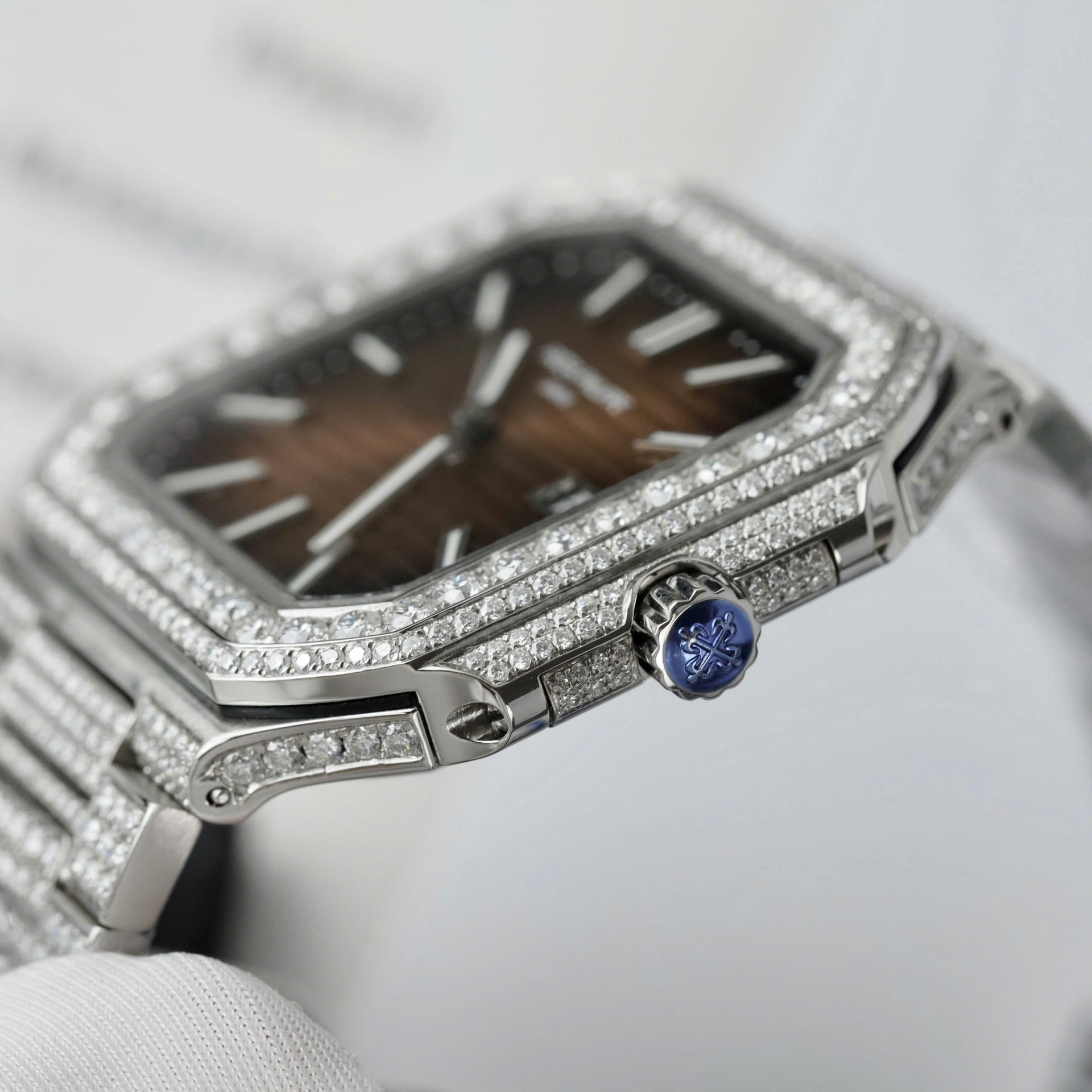 Patek Philippe Cubitus 5821 Dial Brown Replica Watch Full Diamonds Moissanite Hong Kong 45mm - Top club