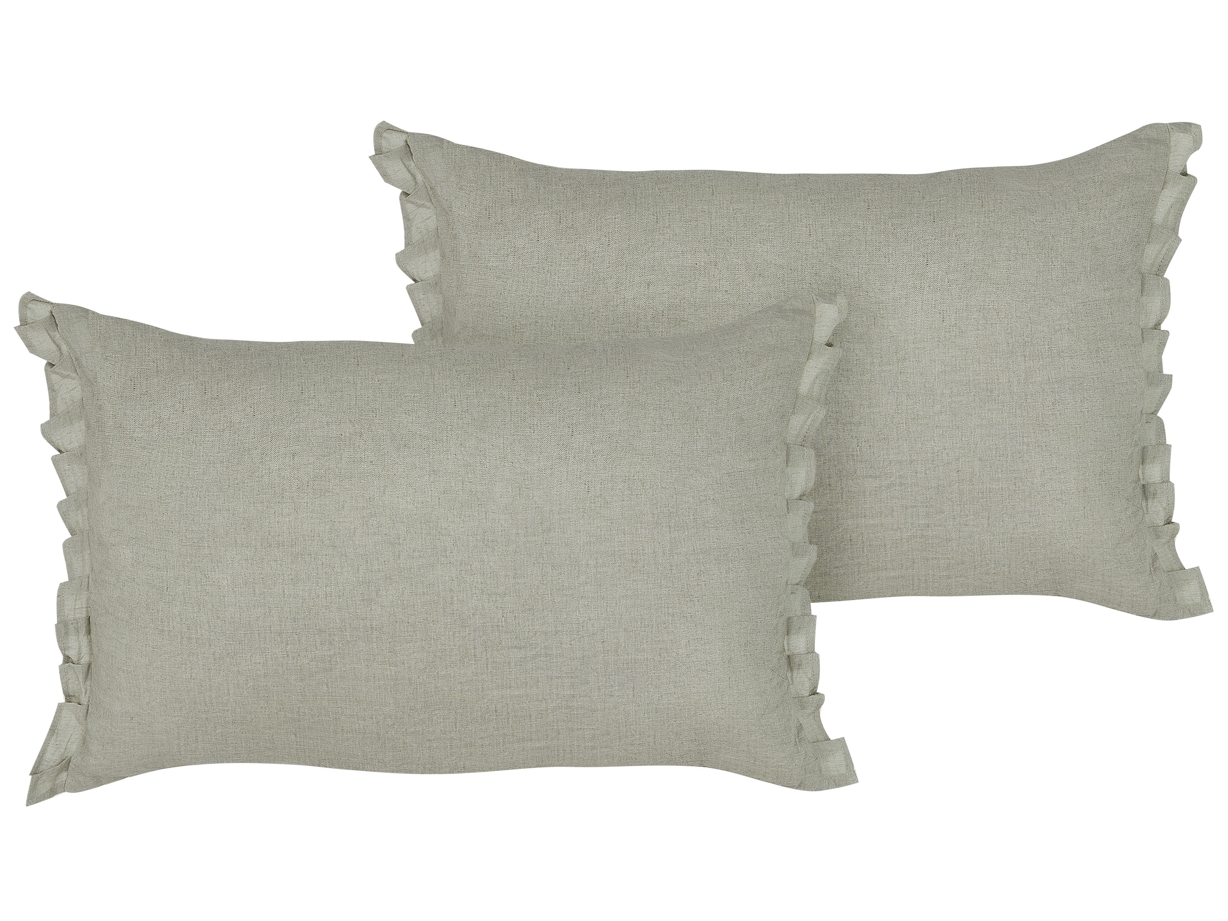 Set of 2 Decorative Cushions SASSAFRAS Linen 30 x 45 cm Light Grey Solid