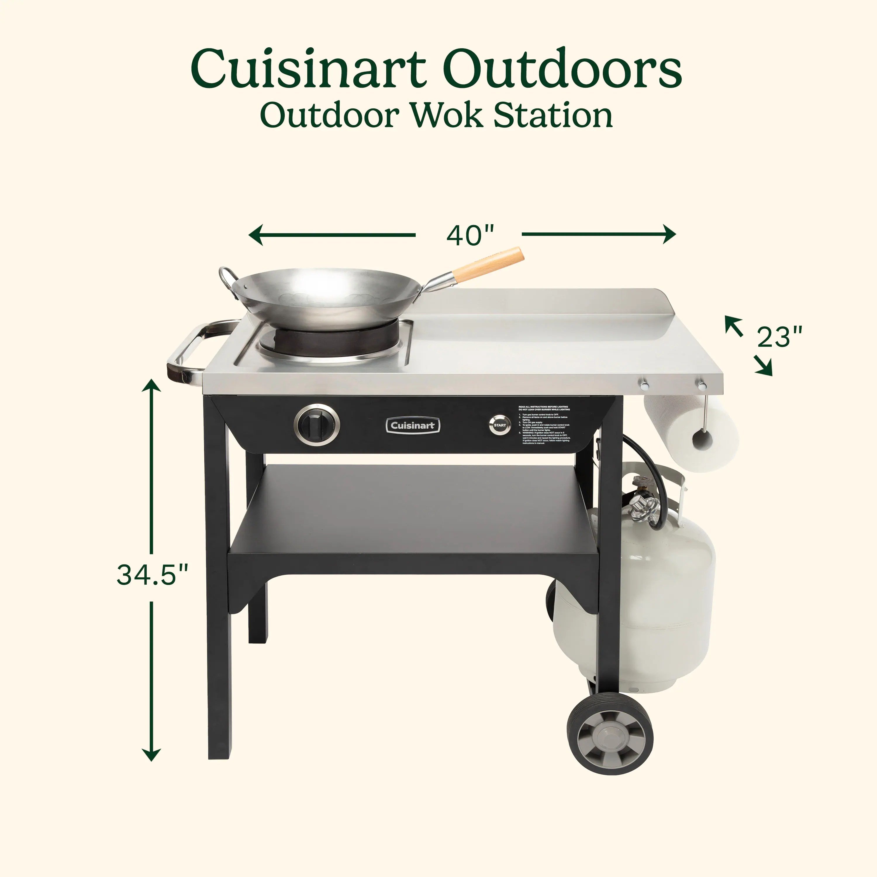 Cuisinart Outdoor Wok Station, 50,000 BTU Propane Outdoor Wok Burner w Prep Table, 14测 Carbon Steel Wok for Stir Fry, Searing, BBQ  Black