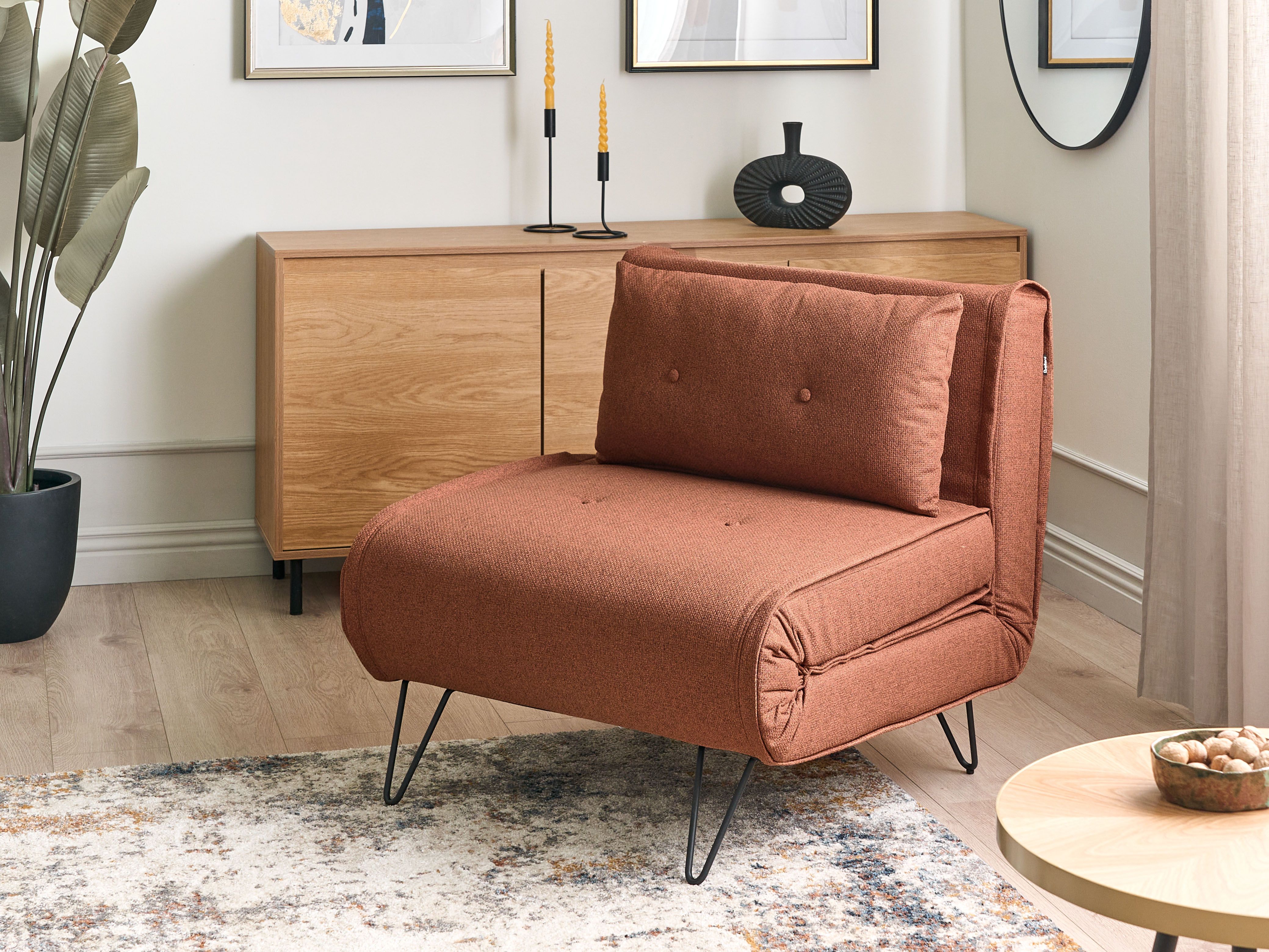 Single Sofa Bed VESTFOLD Fabric Orange
