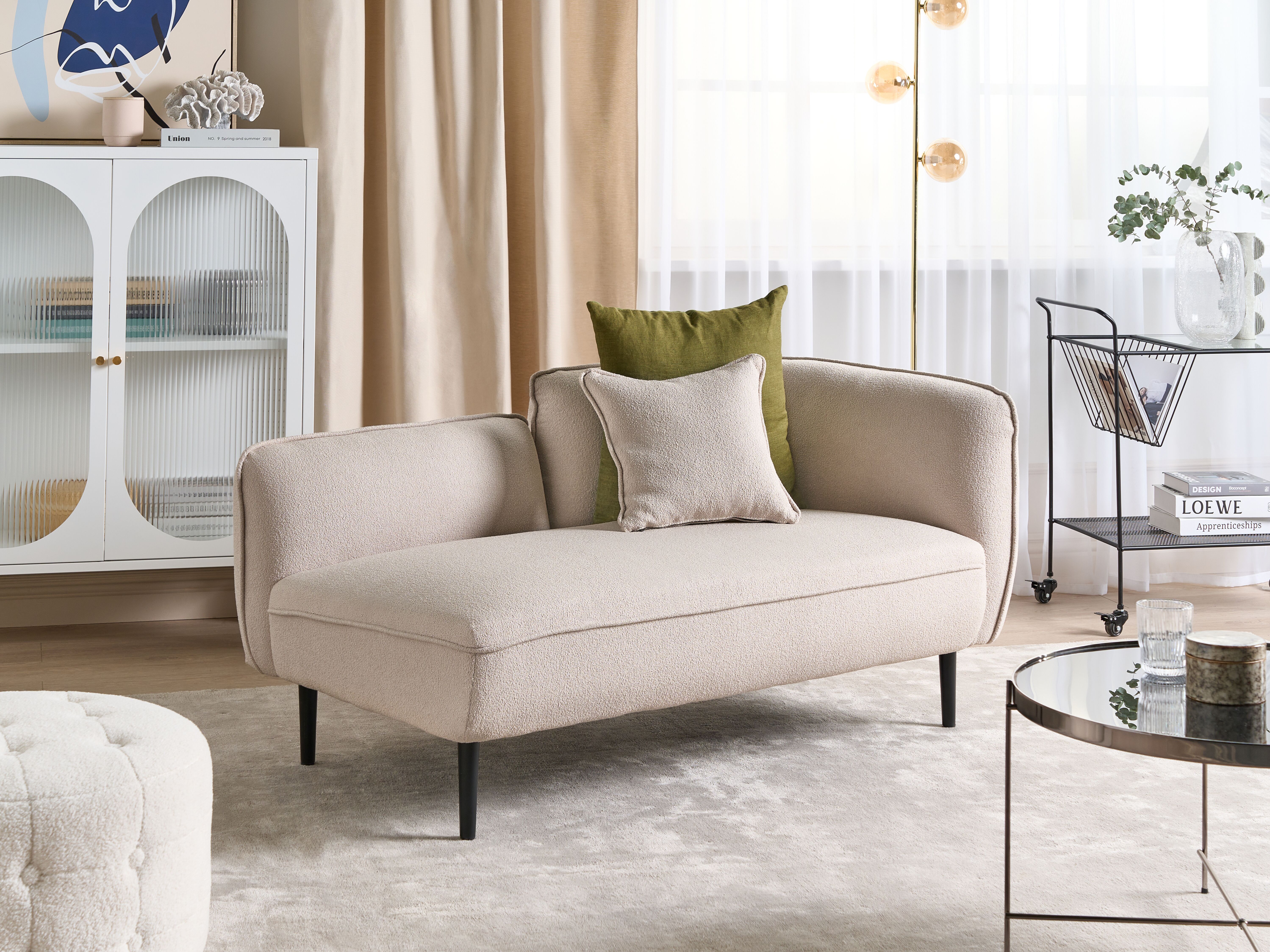 Right-Hand Chaise Lounge CHEVANNES Boucle Light Beige