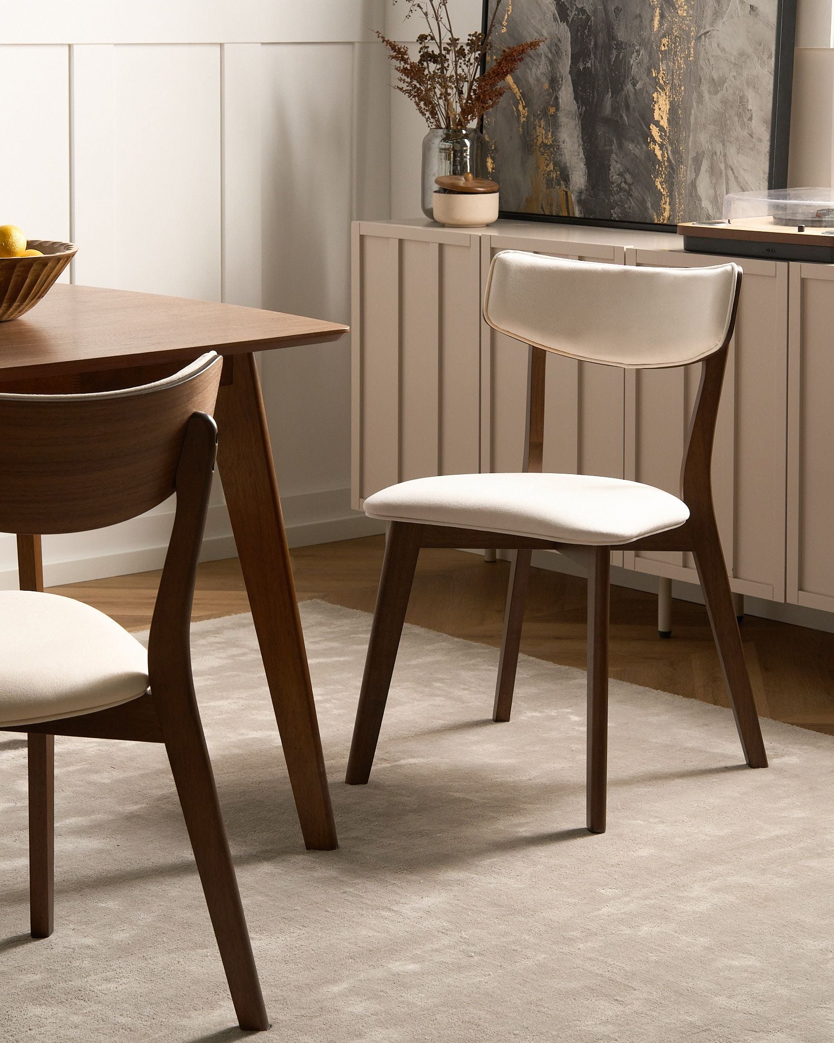 Set of 2 Dining Chairs YUMA Wood Off-White/ Brown