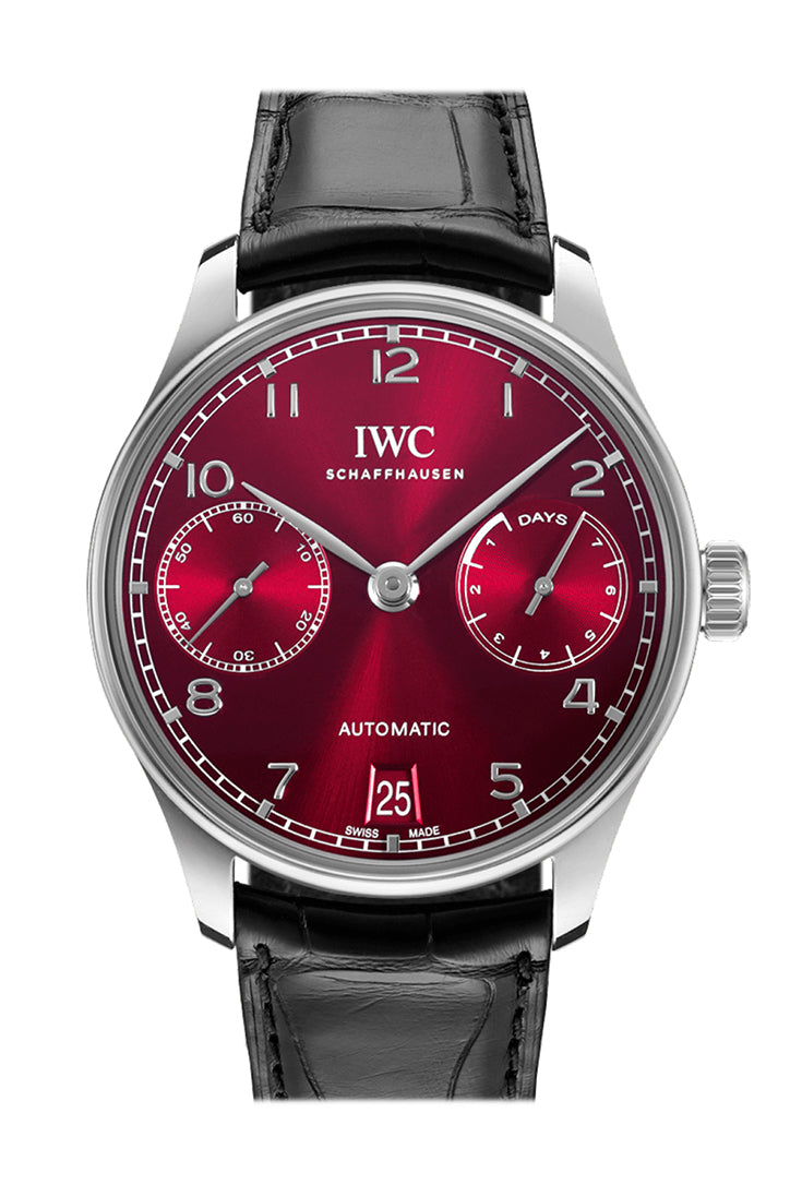 IWC Portuguese 7 Day Power Reserve Burgundy Dial Stainless steel Watch IW500714(1:1 replica) - Top club
