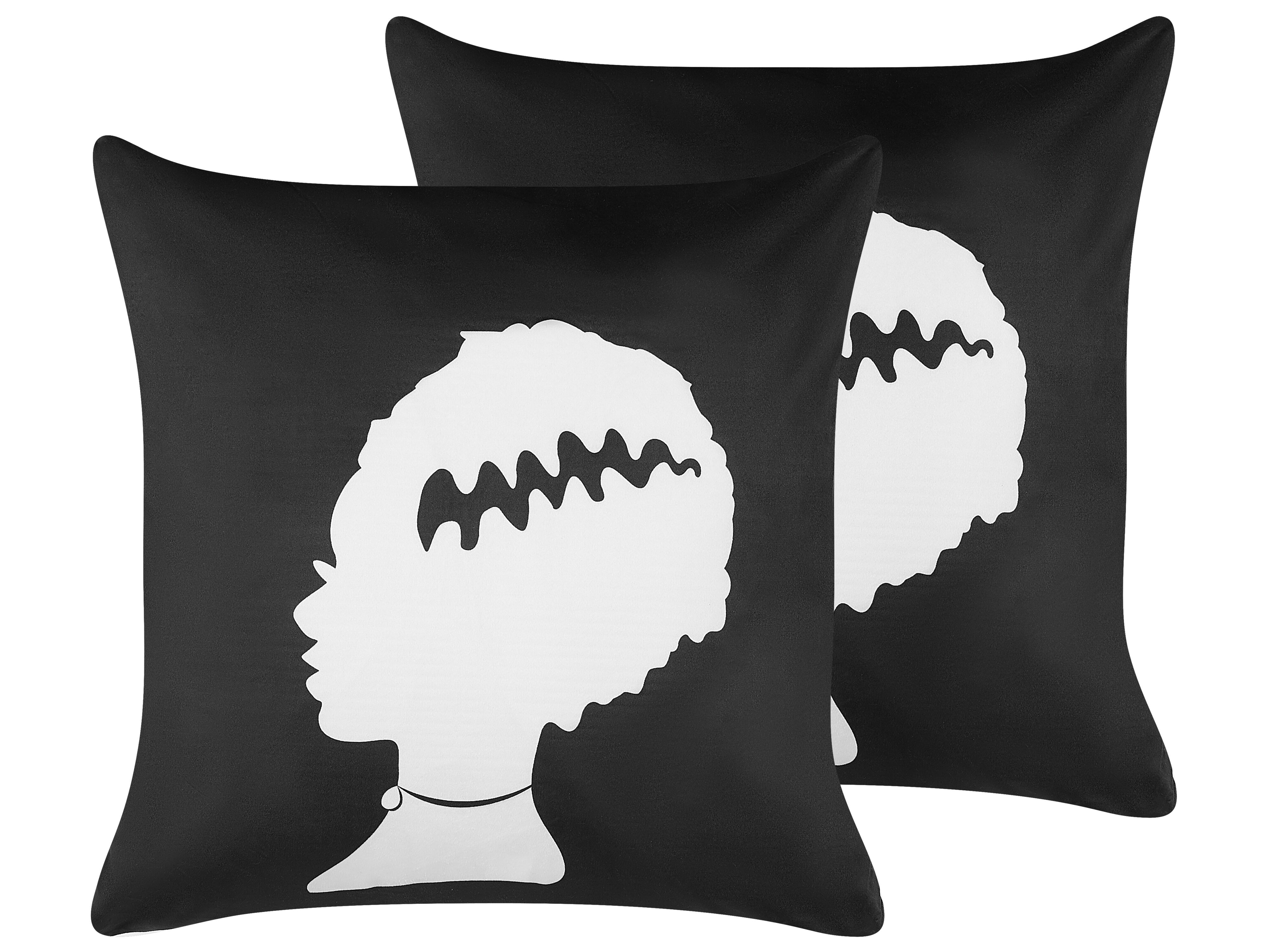 Set of 2 Decorative Cushions MANDEVILLA Velvet 45 x 45 cm Black Abstract Pattern
